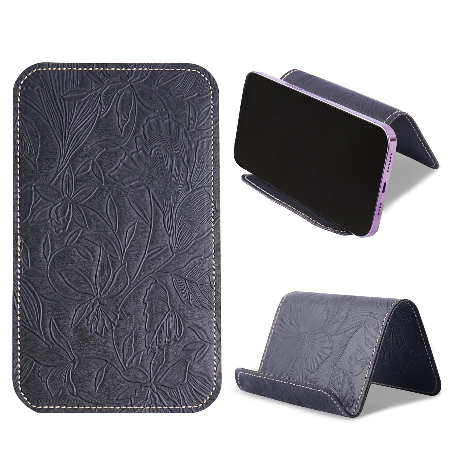 Haecsfl Airplane Travel Essentials for Flying Flex Flap Cell Phone Holder & Flexible Tablet Stand for Desk, Bed, Treadmill, Home & in-Flight Airplane Travel Accessories(1-Carved Black)