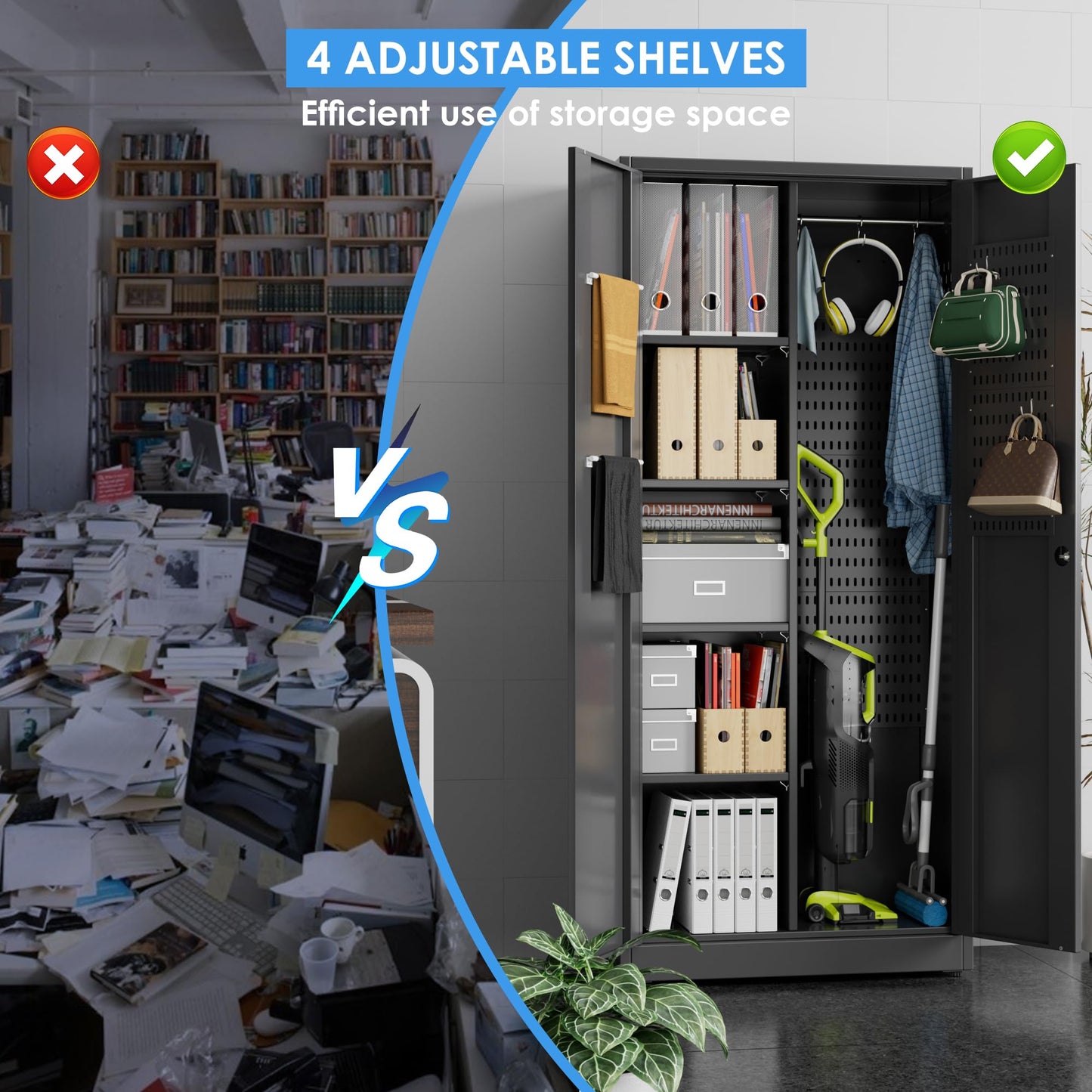 winbingon 61.61" H Metal Broom Closet Storage Cabinets with Pegboards and Hooks,Utility Closet Storage Cabinet with Hanging Rod and Adjustable Shelves for Garage,Laundry Room,Utility Room,Warehouse