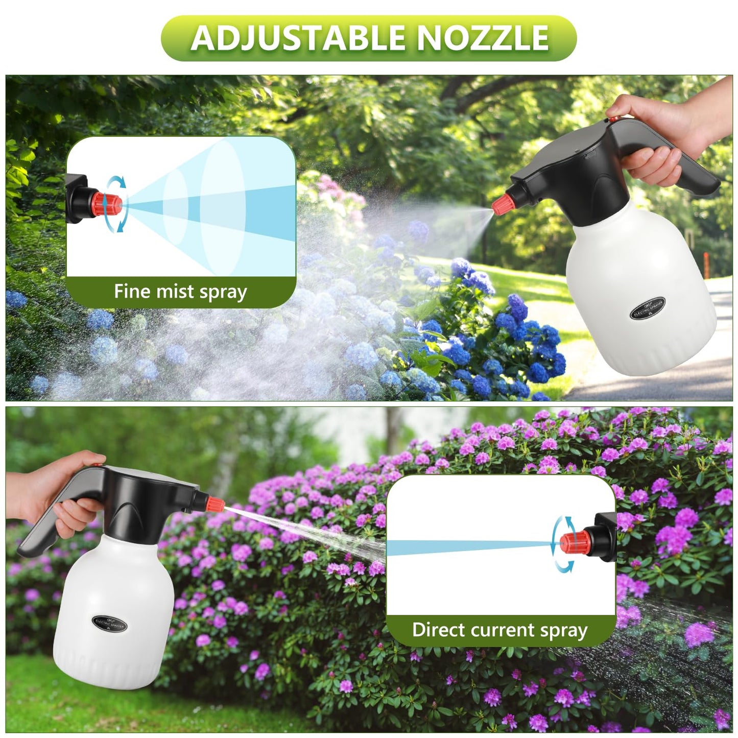 Electric Spray Bottle, 2L/0.5 Gallon Plant Sprayer, Pump Sprayer with Adjustable Nozzle, Suitable for Indoor Plant Watering, Fertilization, Gardening & Cleaning
