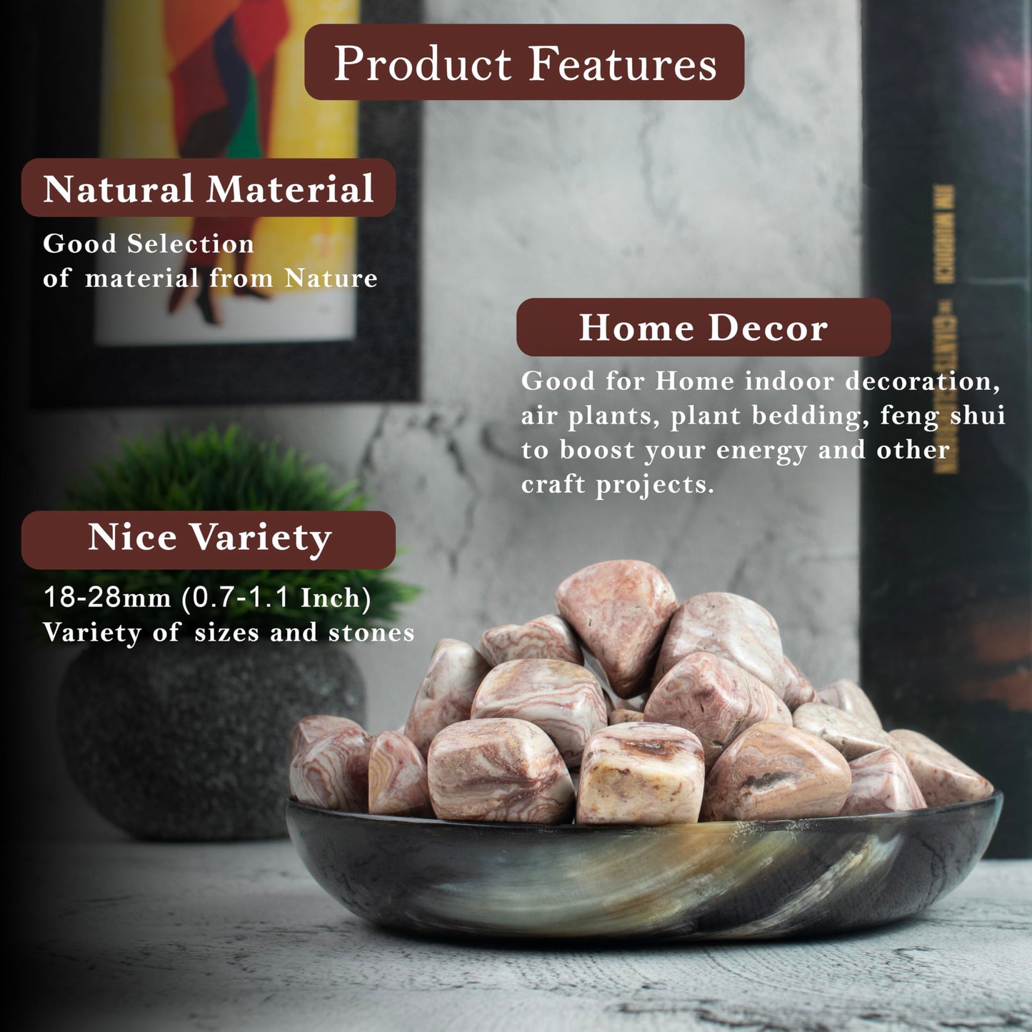 "Crocon 1LB Rosetta Jasper Tumbled Stones and Crystals Bulk 2000+ Carats Natural Crystal Kit for Reiki Healing Crystal Polished, Tumble Stones, Chakra Balancing, Reiki Gift, Home Decor Size : 20mm"