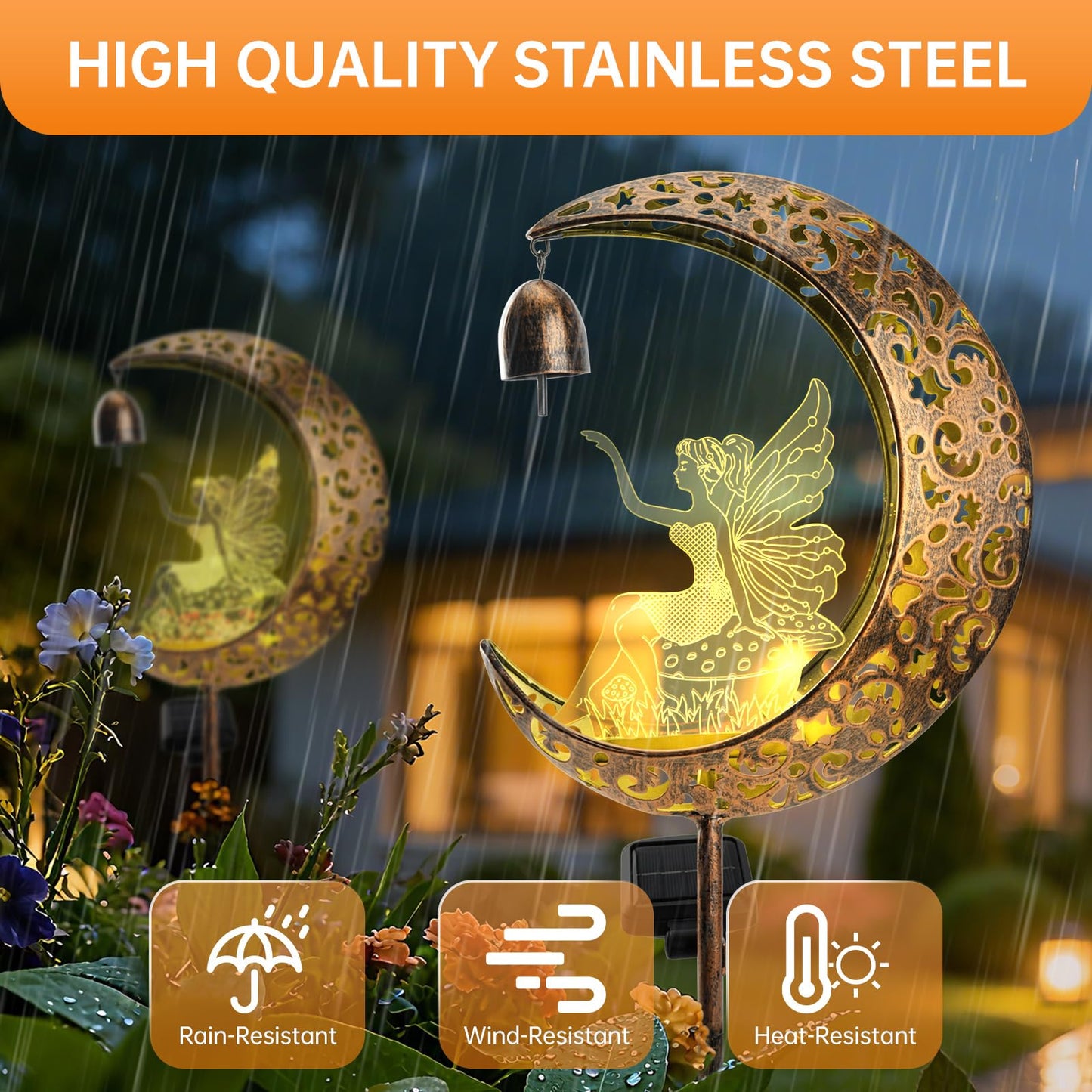 Solar Fairy Moon Figurine Light, Waterproof Garden Stakes Decor Outdoor Yard Decorations for Lawn, Patio,Yard, Pathway,Housewarming Ornament Gifts Ideas for Gardening Mom Grandma