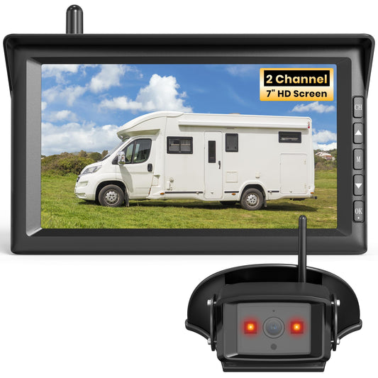 AUTO-VOX 7" Wireless RV Backup Camera Plug and Play: Pre-Wired for Easy Setup, Features 1080P HD, Night Vision, Wide Angle & Stable Signal for Trailers, Campers, Motorhomes