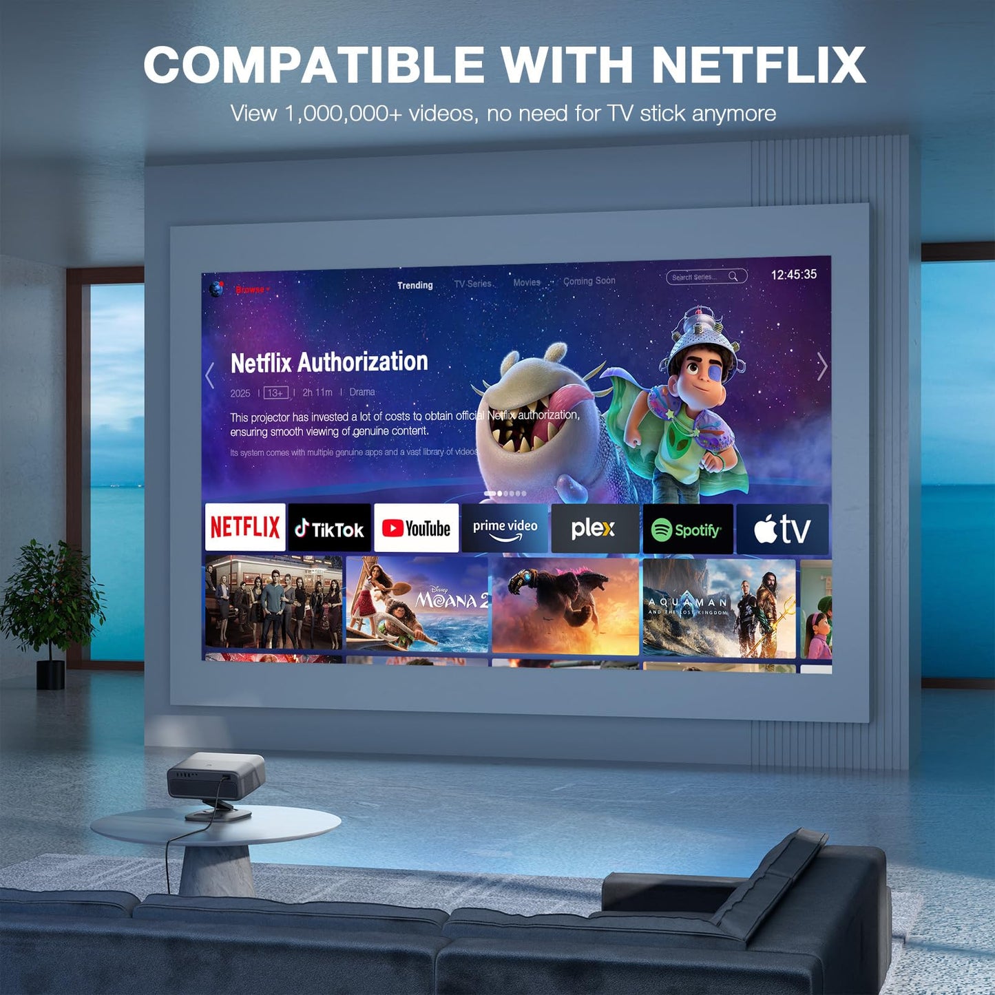 [Officially-Licensed APP & 2500 ANSI] 4K Projector with WiFi and Bluetooth,TOF Real-Time Auto Focus Smart Projector, AuKing Outdoor Movie Home Theater Proyector with Omni-Adjustable Stand(Grey)