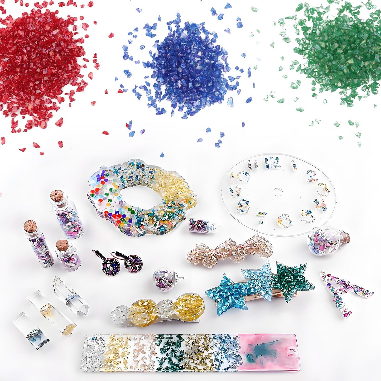 24 Colors Iridescent Crushed Glass Craft Glitter 240g,2-4mm Craft Small Broken Glass Pieces Irregular Metallic Crystal Chips Chunky Flakes Sequins for Resin Art, Epoxy Jewelry, Nail Art, Vase Filler
