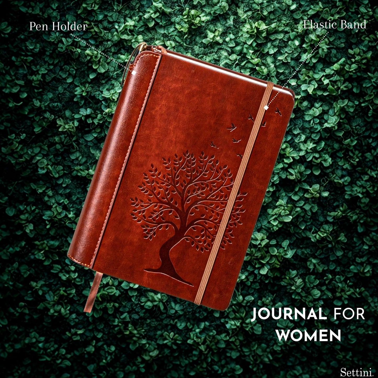 SETTINI® Tree of Life Journal Gift Set - Hardcover Vegan Leather, Unique Pen Holder, Lined, 192 Pages, A5 - Includes Pen for Writing and Travel - Mothers Day Gifts, Journal for Women