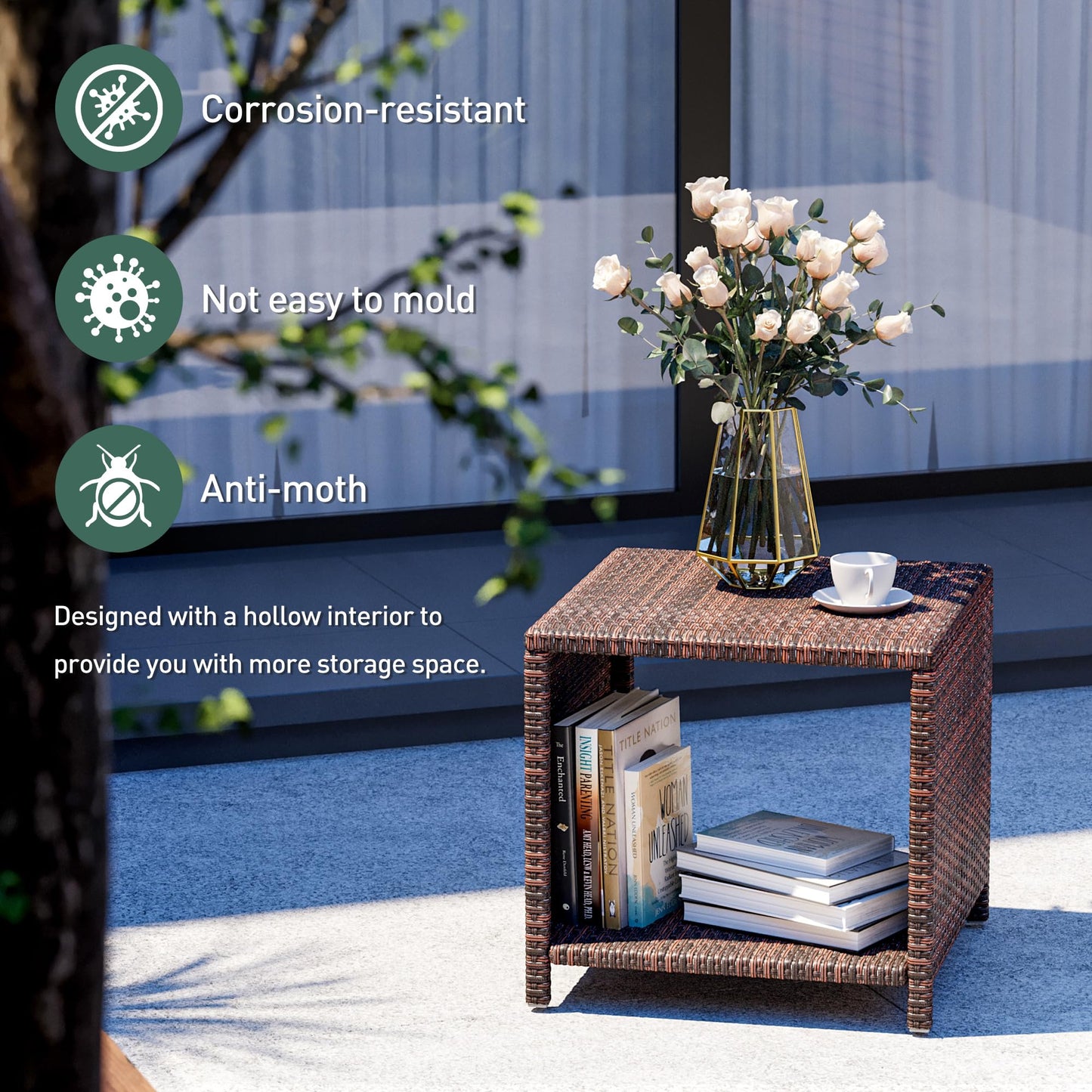 PATIOPIA 5 Piece Patio Furniture Set, All-Weather Patio Furniture with Soft Cushions, PE Wicker Patio Sofa Set with Coffee Table and Ottoman, for Outdoor, Porch, and Balcony (Beige-Brown)