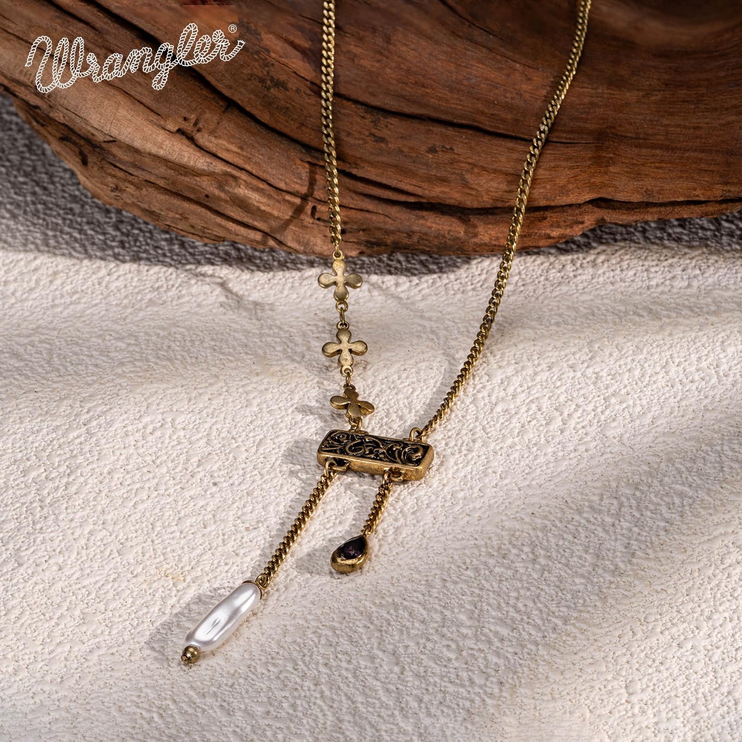 Montana West Wrangler Western Carved Floral Pendant Necklace for Women Vintage Teardrop Stone Country Cowgirl Trendy Jewelry AR-WNS-TPL-1117GPK