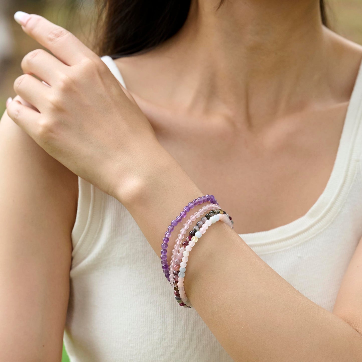 Bivei Rose Quartz - Loving - 4mm Beaded Bracelets for Women Handmade Semi Precious Natural Stone Stretch Elastic Jewelry Yoga Protection Gifts