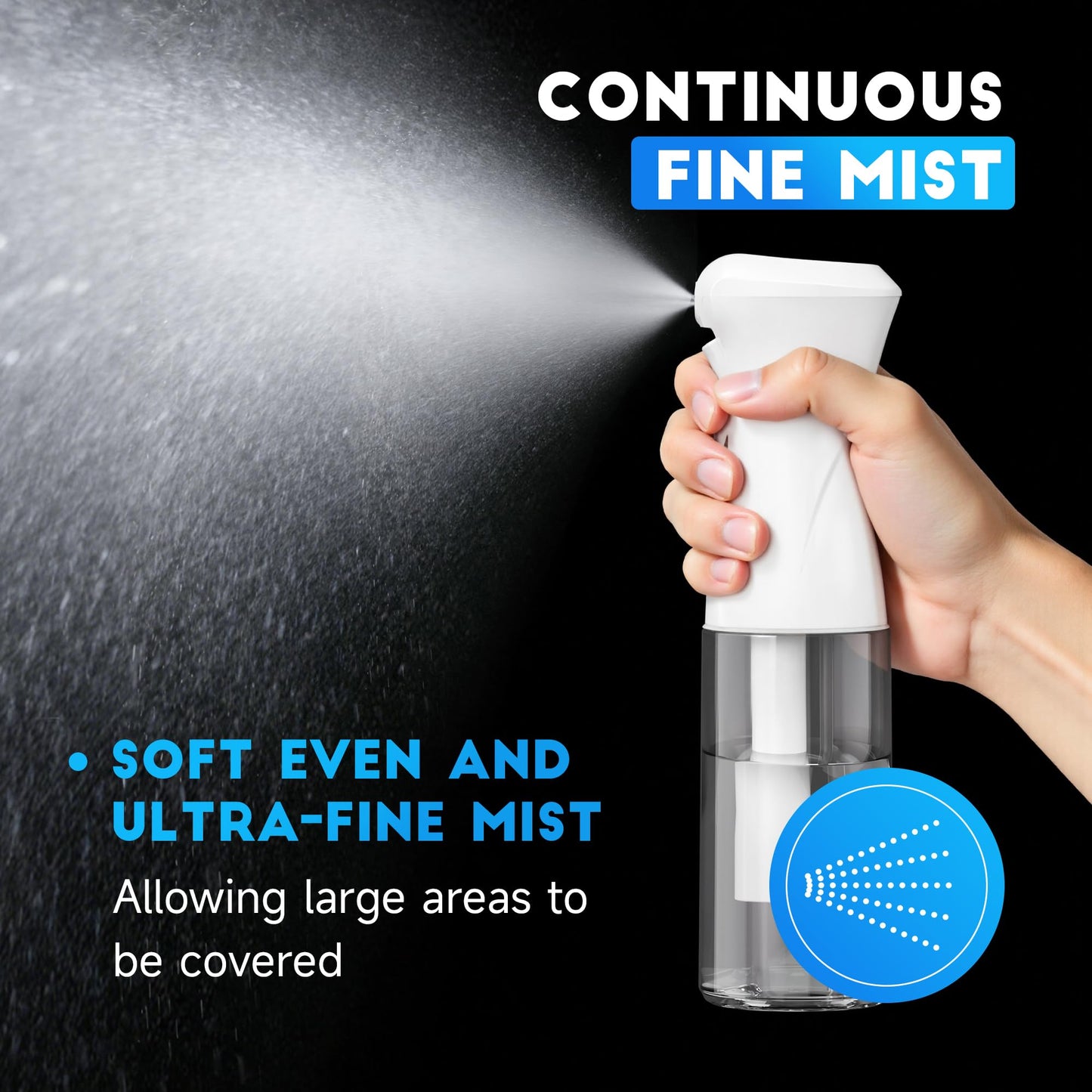 3 Pack Spray Bottle for Hair - Continuous Hair Spray Bottles Refillable Mister Sprayer for Hairstyling, Plants, Pets, Skincare, Cleaning (10.1 OZ/300ML, White)