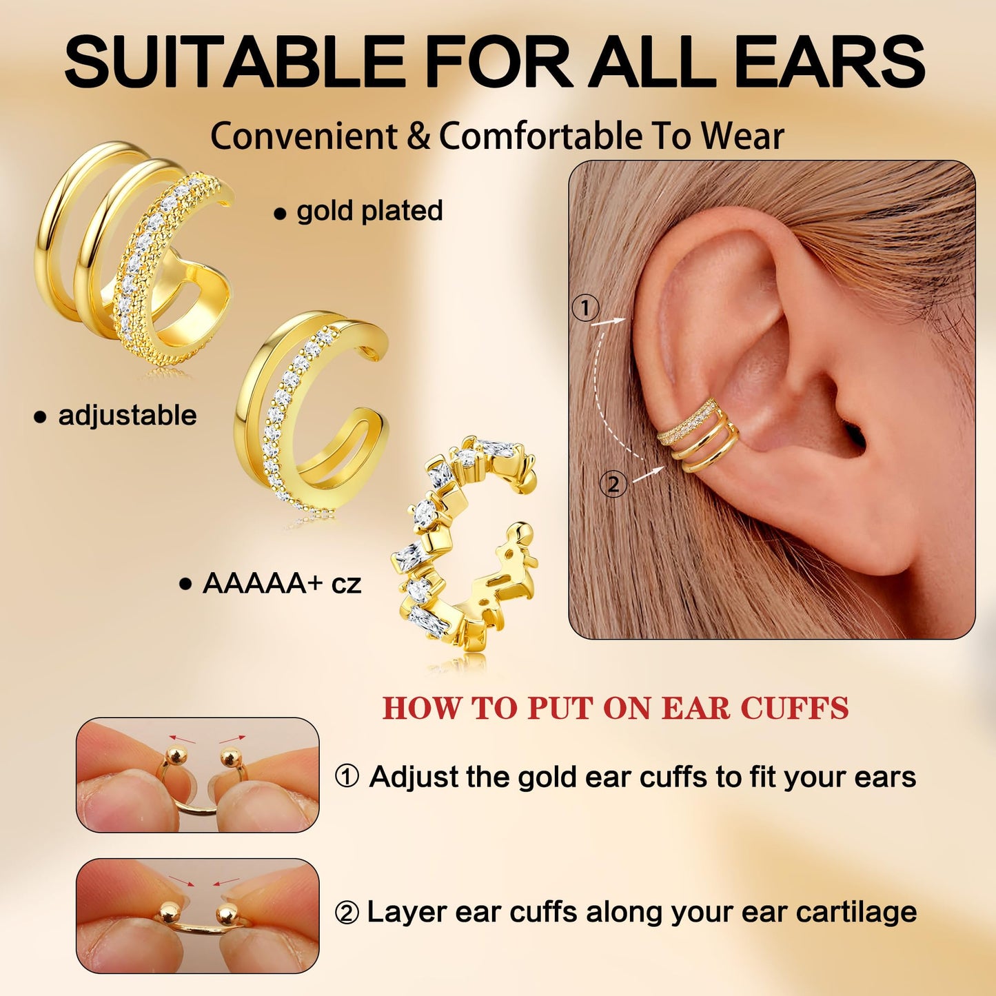 Dochais Ear Cuffs Non-Piercing Earrings for Women Cute Small Clip-On Cartilage Earring 14k Gold Plated Dainty Fake Piercings Earings Gold Style3