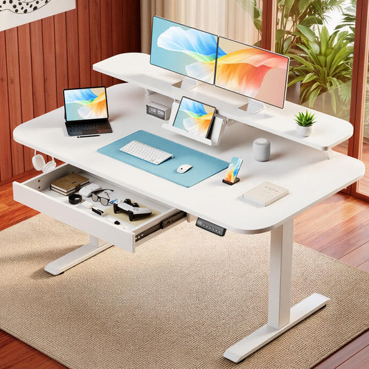 COMHOMA Electric Standing Desk with Drawers, 48 x 24'' Sit Stand up Desk with Monitor Stand, Laptop Stand, Height Adjustable Ergonomic Home Office Computer Desk with Memory Preset Controller