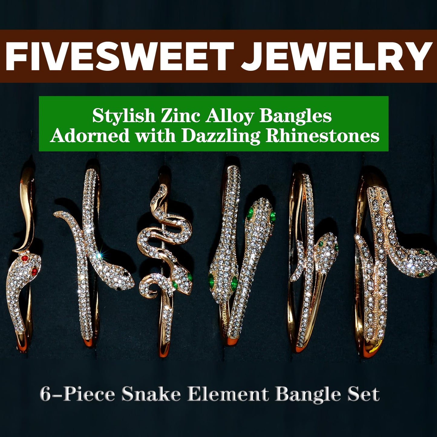 Pack of 6 - Gold Bracelet Bangles Bulk Set for Women,Trendy Stackable, Zinc Alloy Rivet & Four-Leaf Clover Design Stackable Bangles with Rhinestones, 7-inch Circumference Fits Most Adults, Jewelry Gift for Her, Girlfriend, Wife, Mom, Sister, Lover on Birt