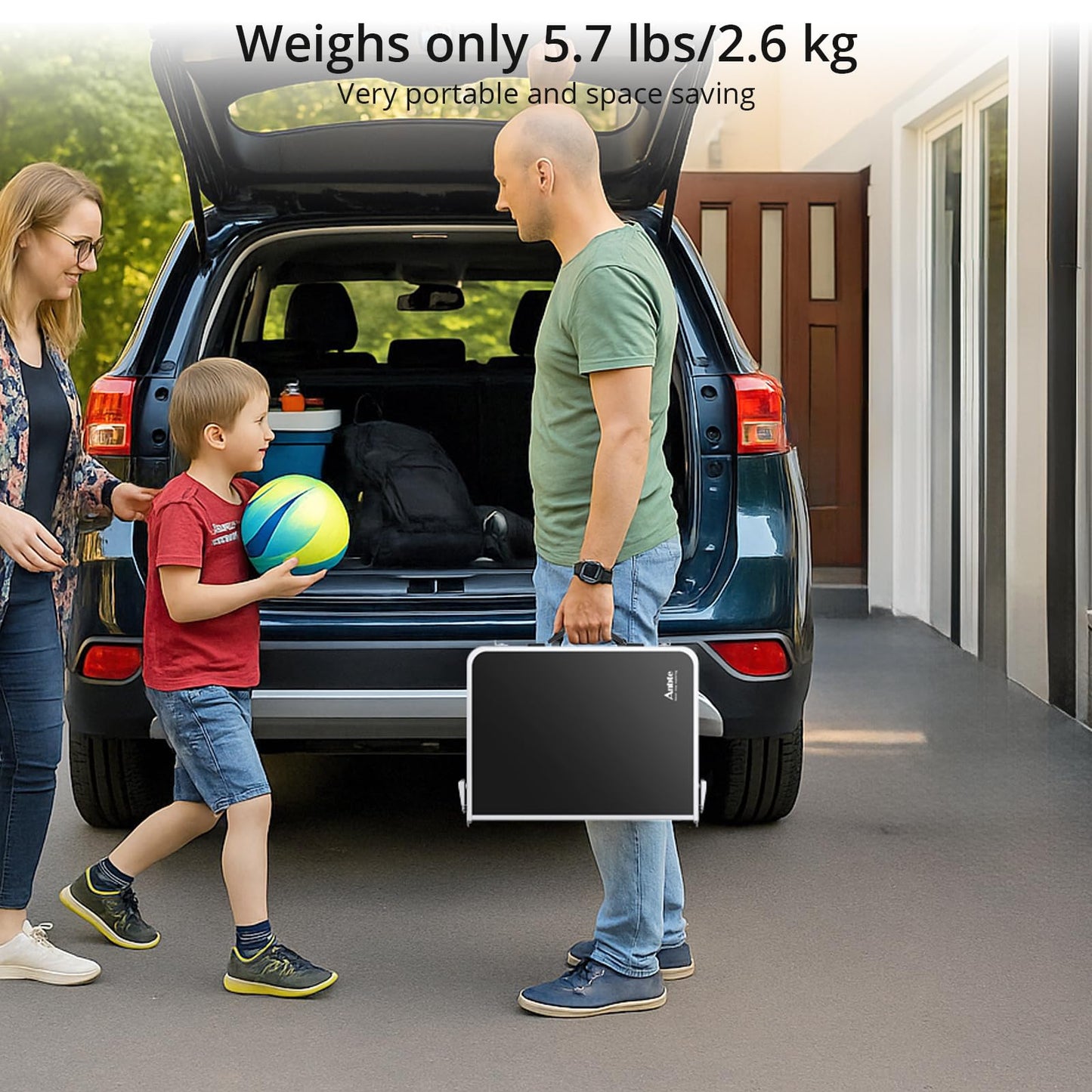 Anbte Folding Camping Table, Aluminum 24" x 16" Adjustable Height Small Folding Table with Carrying Handle, Lightweight, Portable Camping Table Waterproof for Outdoor Indoor Picnic Beach BBQ (Black)