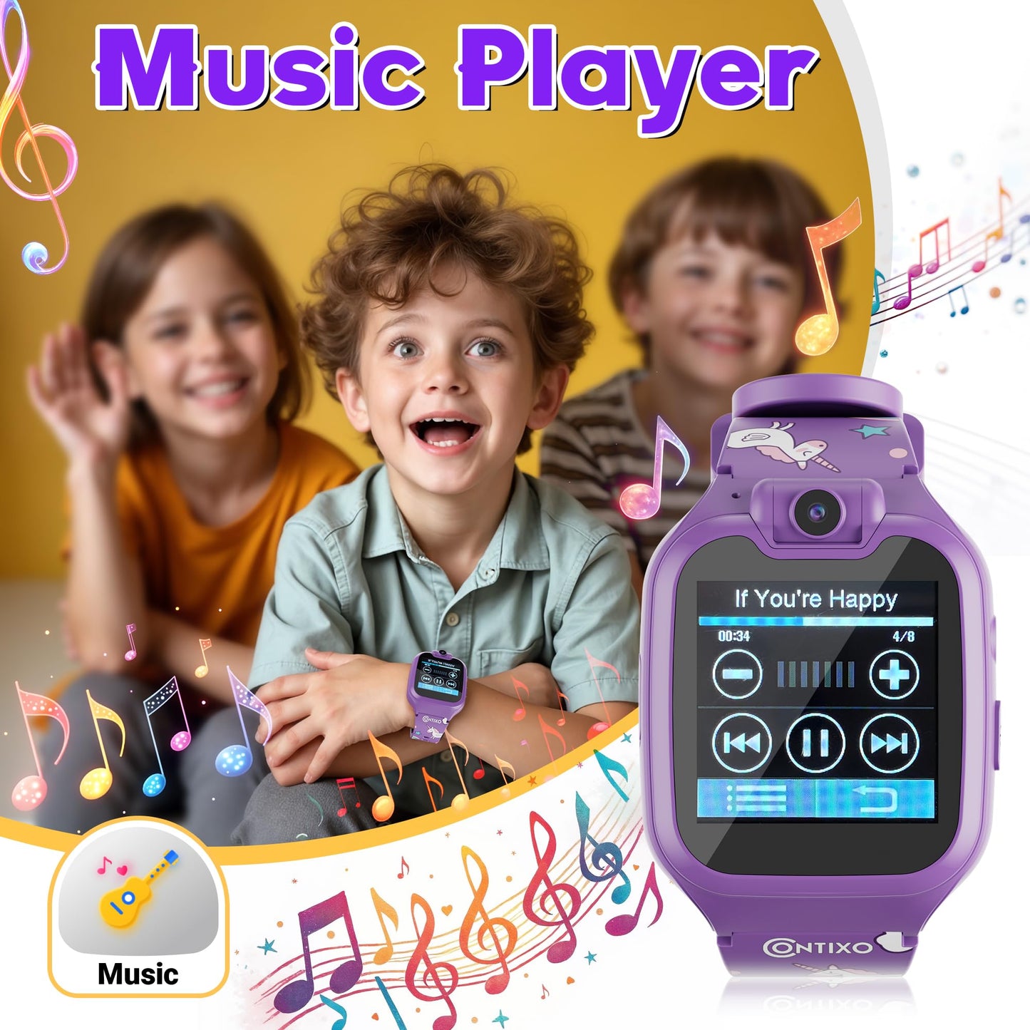 Contixo KW01 Smart Watches for Kids, Purple 1.54" HD Touch Screen Educational Smartwatch Toy with Games Camera Video Recorder Calculator Flashlight Music Player Gift for 3-12 Years Old Boys Girls