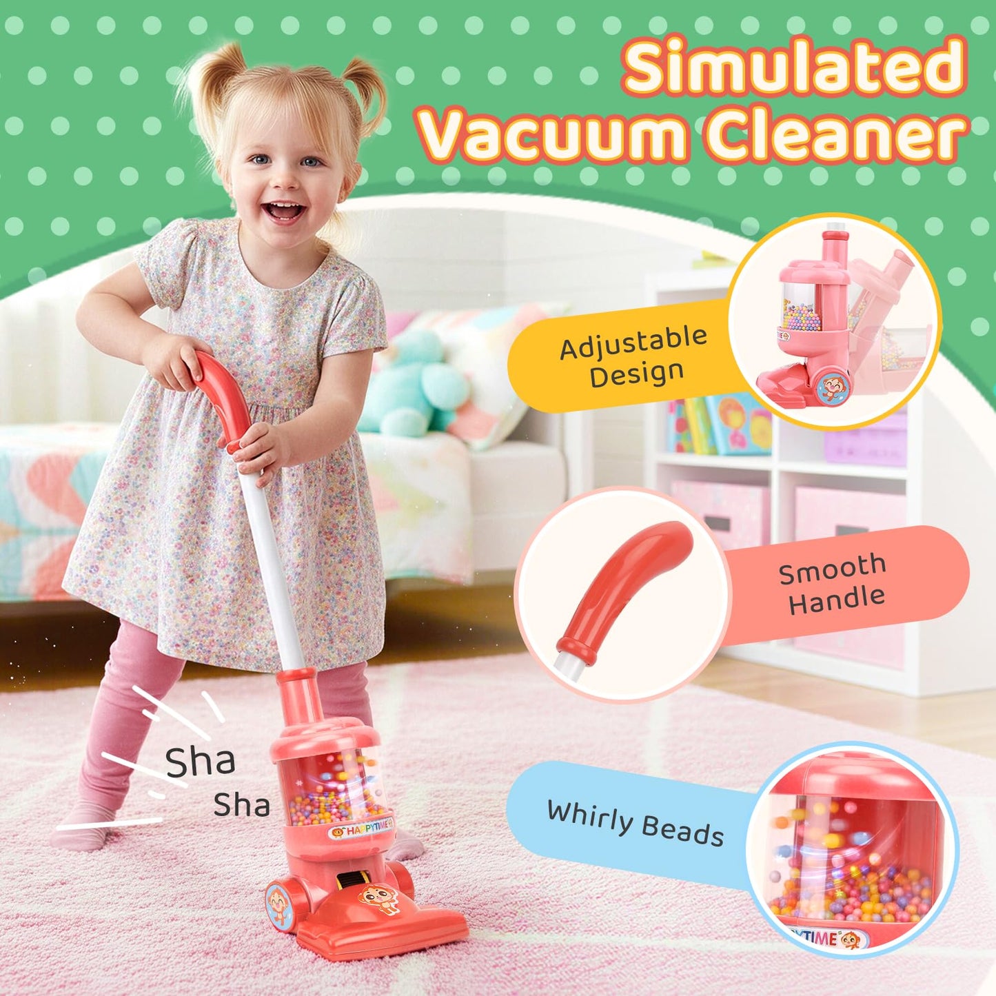 Meland Kids Cleaning Set - 8Pcs Toddler Broom and Toy Vacuum Cleaner, Pretend Play Children House Cleaning Toys, Christmas Birthday Gift for Girls and Boys