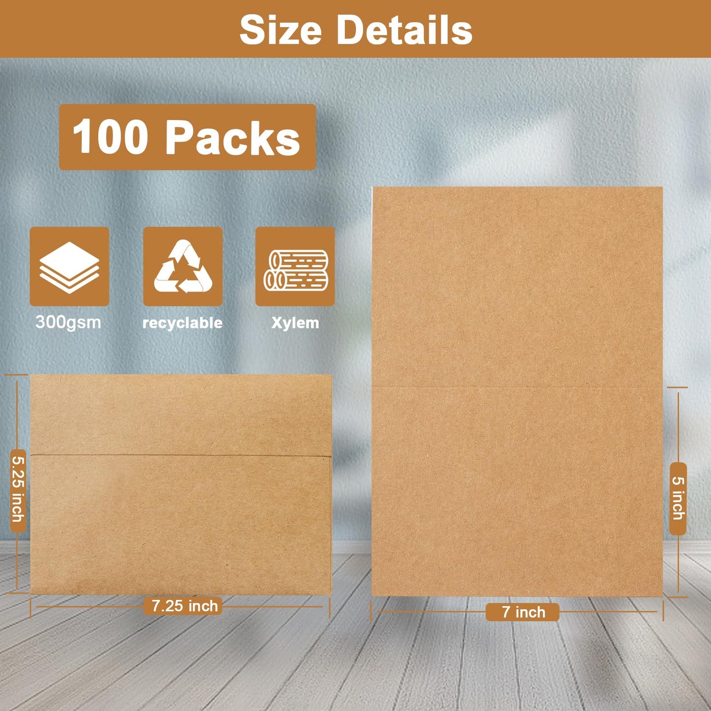 Silunkia 100 Packs Brown Blank Note Cards with Envelopes 5 x 7 Heavyweight Folded Cardstock and A7 Envelopes Self Seal for Invitations, Wedding, DIY Greeting Cards, Thank You Cards, Festival Blessings