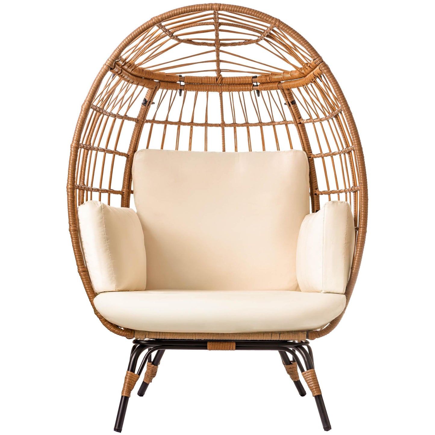 Maple99 Wicker Egg Chair Outdoor - Patio Chair, Rattan Chair, Wicker Chair PE Rattan Perfect for Backyard Lounger, & Balcony, Garden, Indoor, Steel Frame, Ivory,