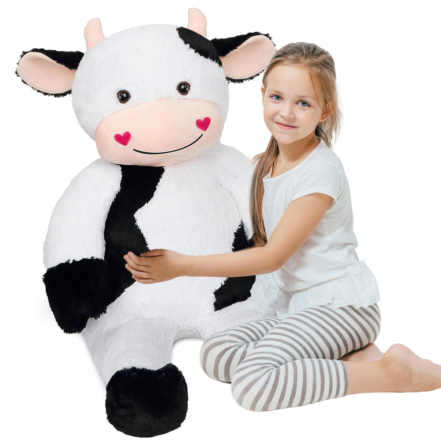 Cudhug 32" Large Cow Stuffed Animal, Giant Soft Plush Fluffy Cow Toy Birthday Holiday Party Gifts for Kids Girls Boys