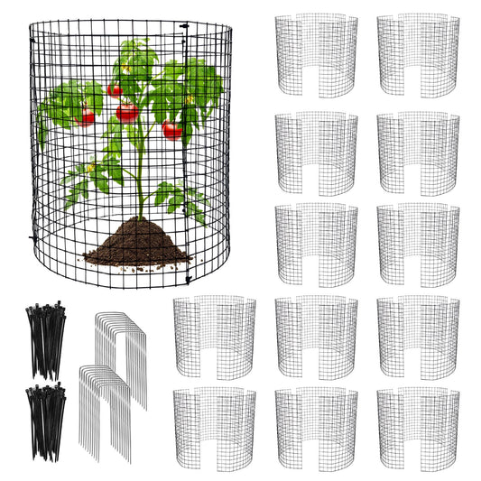 36 PCS Round Plant Protector from Animals, 12Pack 12'' x 12'' Metal Plant Cages，30Pcs Metal Mesh to Keep Animals Out, Garden Protection Bunny Barricades, Wire Plant Protectors for Rabbits Chicken Duck