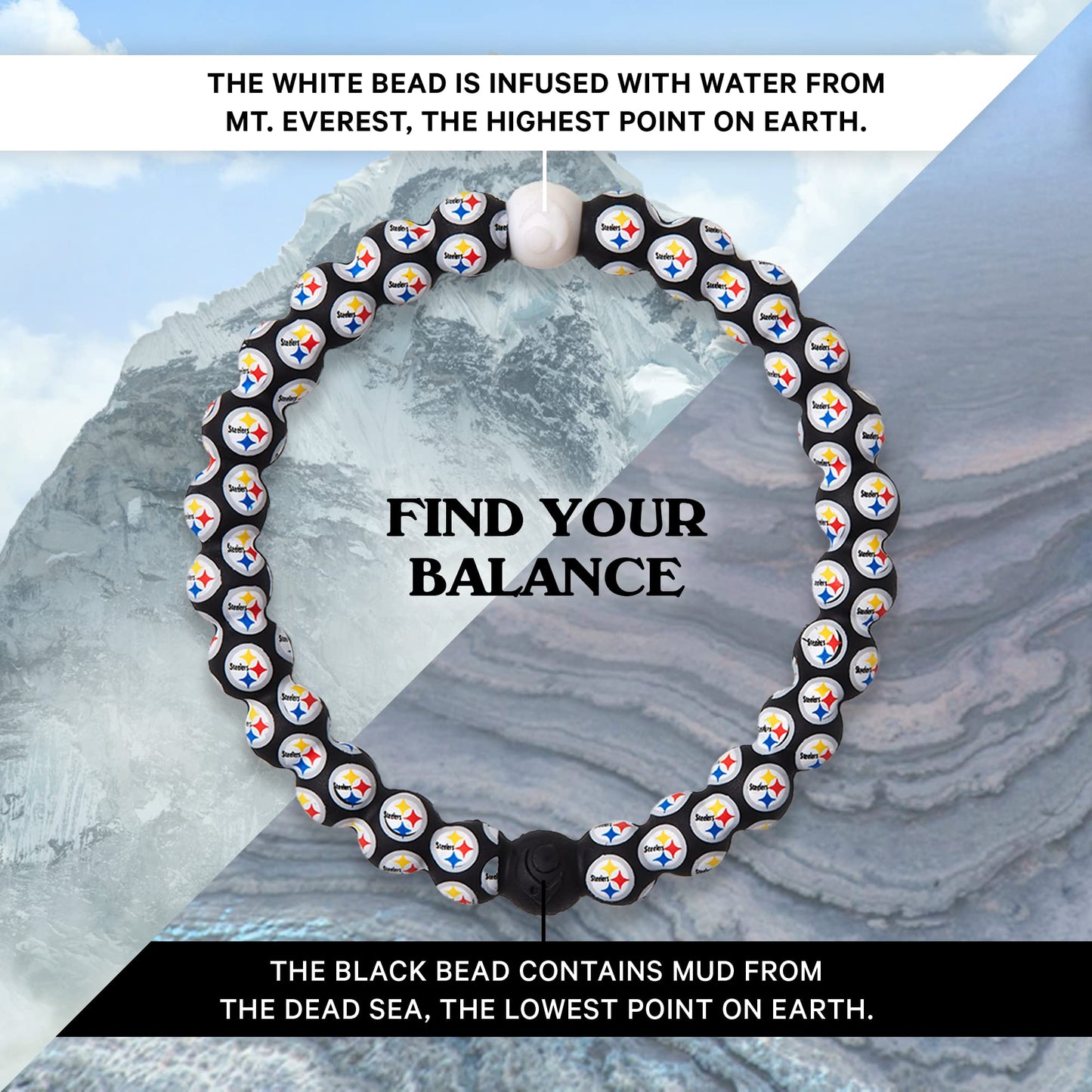 Lokai Silicone Beaded Bracelet for Men & Women, NFL Football Collection - Pittsburgh Steelers, Logo, Medium - Silicone Jewelry Fashion Bracelet Slides-On for Comfortable Fit