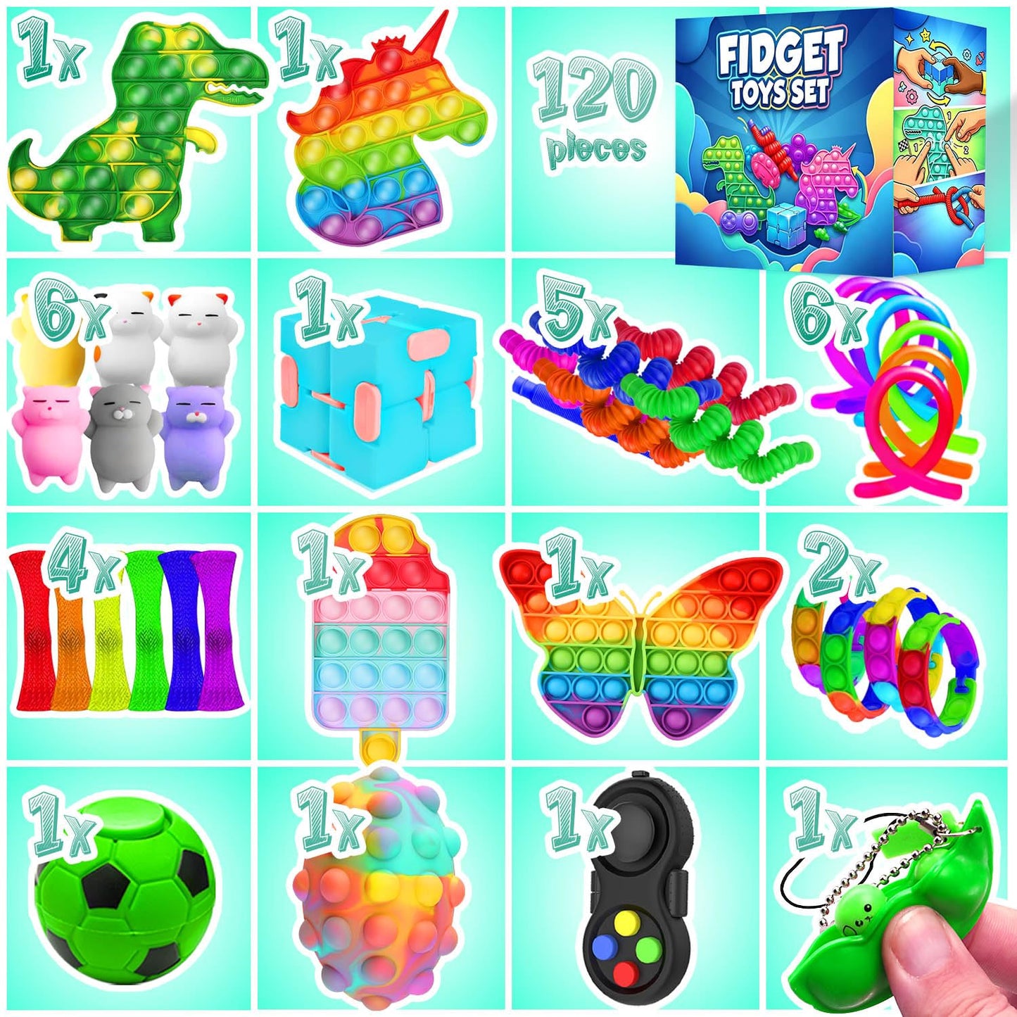 Fidget Toys, 120 Pack Party Favors for Kids 8-12 4-8, Sensory Toy for Autism Autistic Anxiety Children Boys Girls, Classroom Treasure Box Prizes Pinata Stocking Stuffers Gifts Carnival ADHD