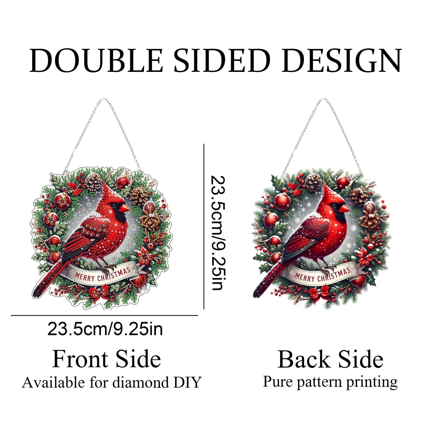 JJFox Diamond Art Hanging Kit for Adult,Special Shaped Rhinestone,DIY Acrylic 5D Diamond Art Painting Window Pendants Home Garden Wall Hanging Kits Hanging Ornament,Double Sided. (Christmas Cardinal)