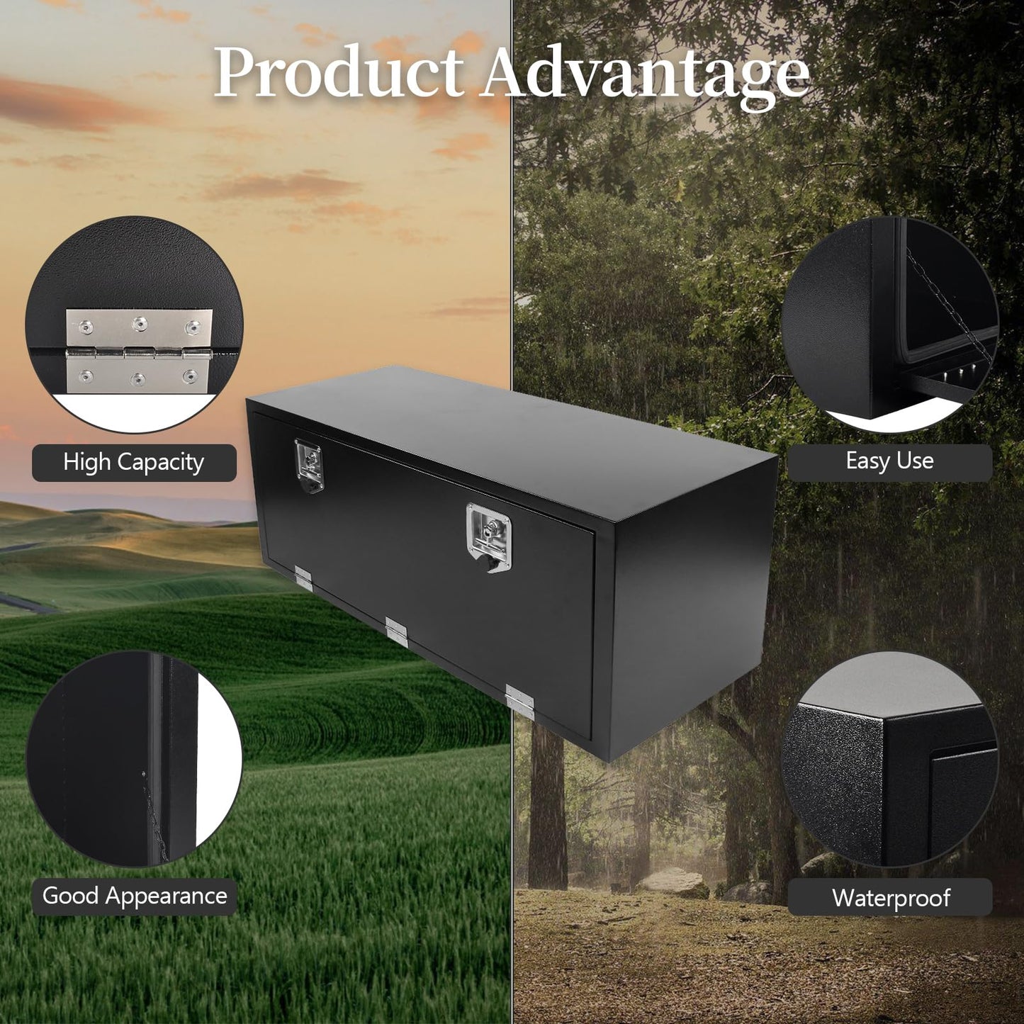 FGJQEFG 48'' Heavy Duty Truck Tool Box Steel for UnderBed Trailer Outdoor Car with Lock and Key - 48 x 18 x 18 Inch Black Underbody Toolbox