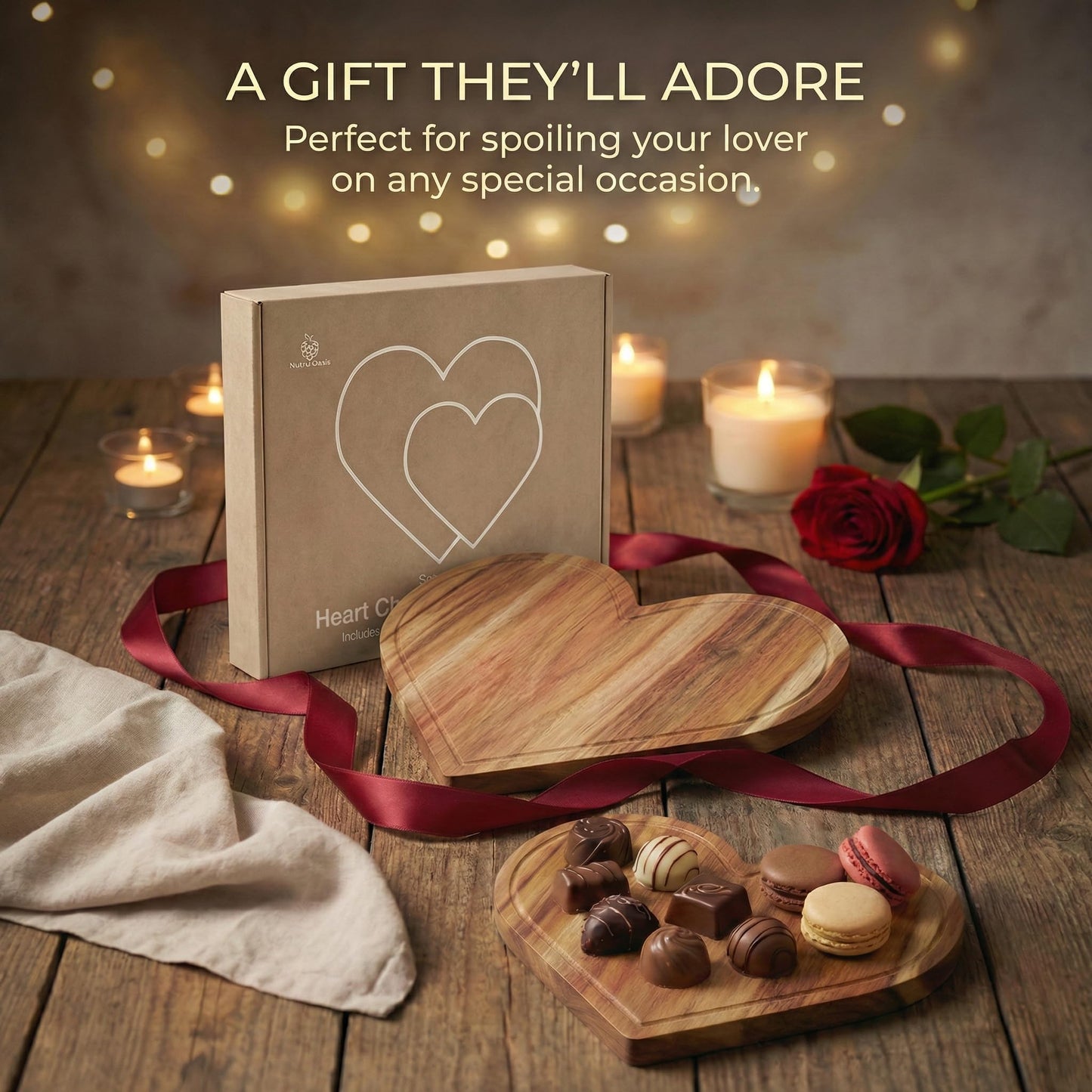 Set of 2 Heart Charcuterie Boards - Acacia Wood Cutting Heart Shaped Charcuterie Board - Mother’s Day Gifts for Mom, Wife, Grandma, Birthday Gifts for Mother & Grandmother