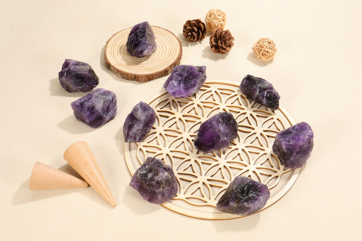 Jovivi 2pcs Raw Amethyst Crystals,Large 1.6-2.2" Healing Crystals Natural Rough Stones Crystal for Tumbling, Cabbing, Home Decoration, Polishing, Wicca & Reiki