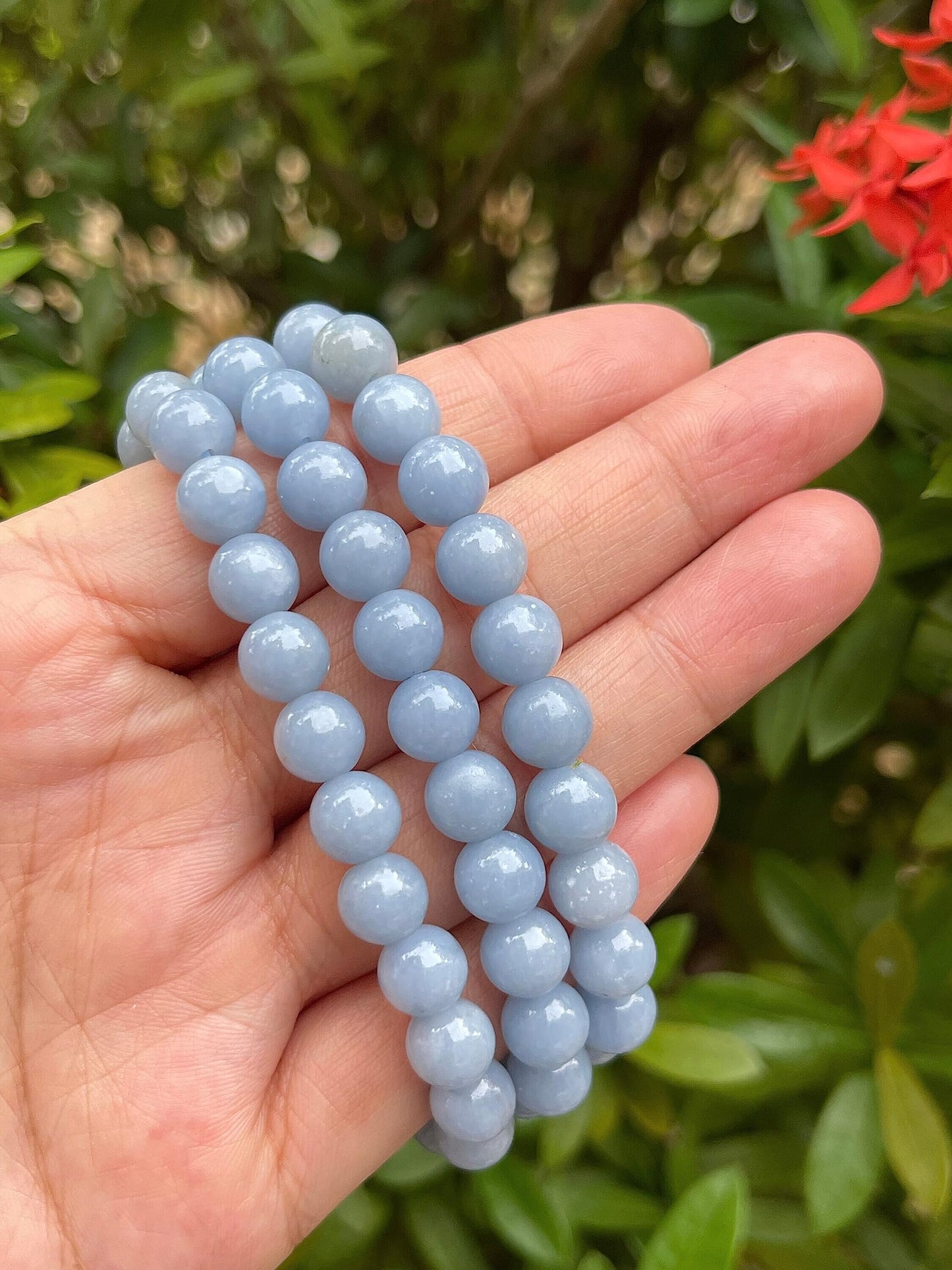GAF TREASURES Angelite Crystal Bead Bracelet 8mm, Genuine Angelite Stretch Gemstone Bracelet, Healing Crystal Bracelet, Gift for Men & Women (1)