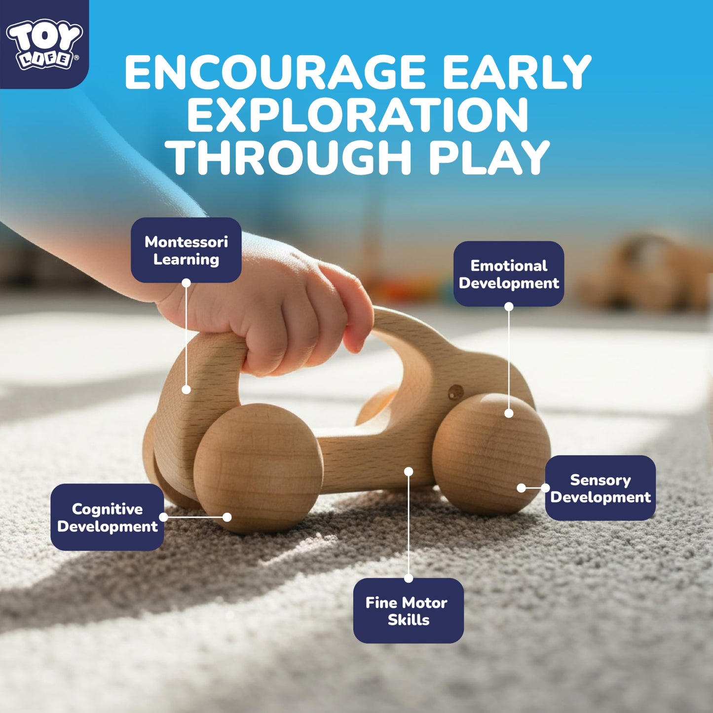 TOY Life Wooden Toys Cars, Montessori Baby Toys 6-12 Months, Wooden Baby Toys Rattle Cars for Toddlers 1-3, Baby Boy Nursery Decor, Montessori Toys for 1 Year Old Boy (6 PCS Rattle Set)