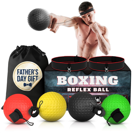 Boxing Reflex Balls Set - 4 Same Weight Color Balls, 2 Adjustable Headbands for Reaction Time Training, Hand-Eye Coordination, Hand Speed & Focus | Beginner to Advanced Drills, Great Gift for Father