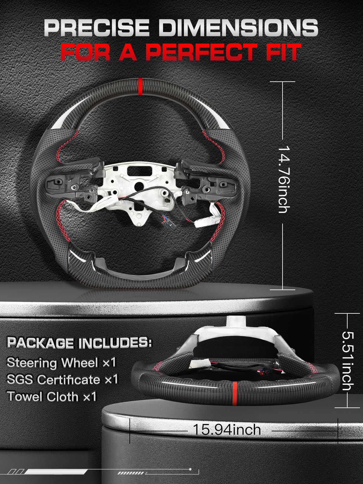 TESFEEL Heated Real Carbon Fiber Steering Wheel for Chevy Silverado 1500 2500 3500 (2019-2025), D-Shape Flat Bottom, Nappa Leather&Hand-Stitching, Fits Models with Factory Heating & Paddle Shifters