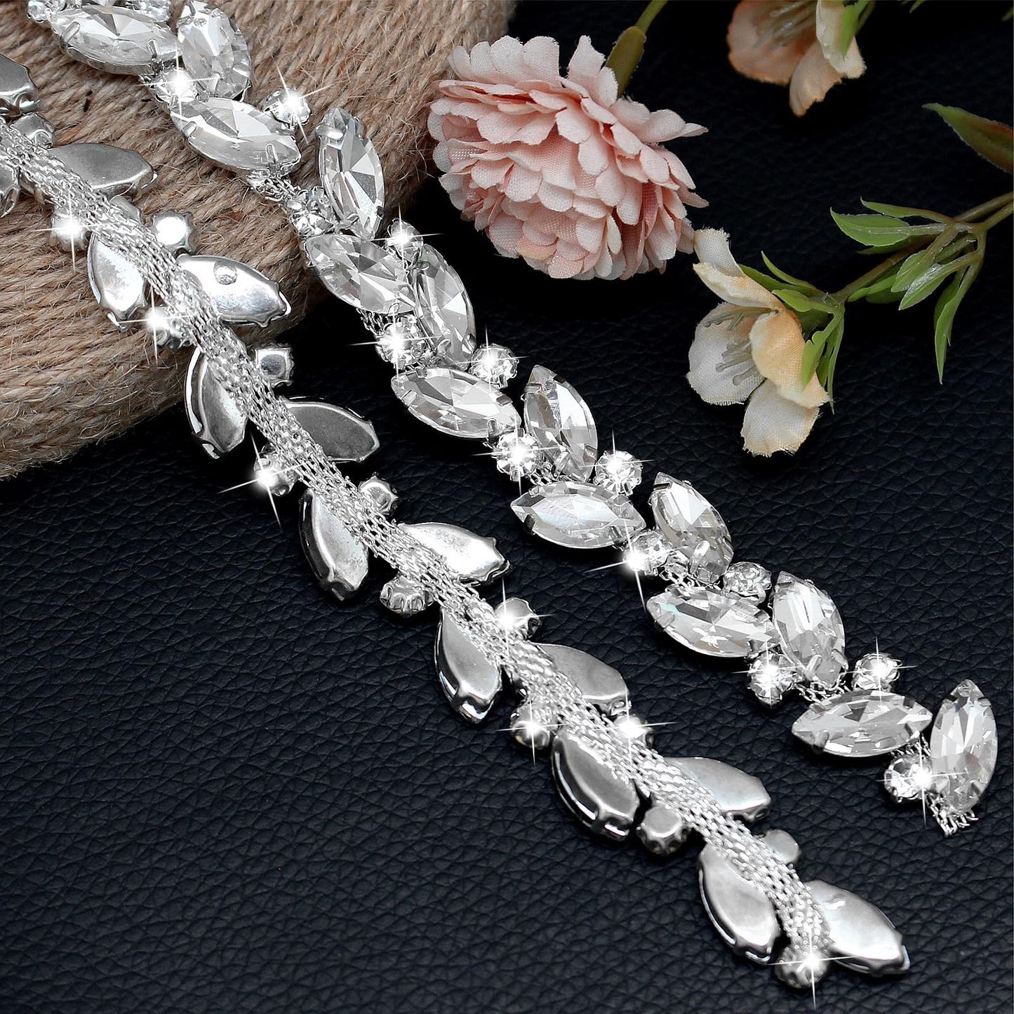 Fbshicung 2 Yard Rhinestone Chain Trim Diamond Applique Embellishment for Wedding Party Decoration & Bridal Costume Embellishment Clothing Accessories (Silver)