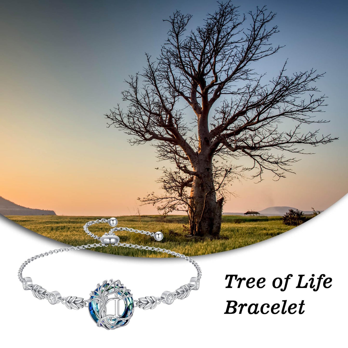TOUPOP Tree of Life Initial Bracelet Sterling Silver Initials I Letter Link Bracelets Blue Circle Crystal Family Tree Birthday Mothers Day Jewelry Gifts for Women Mom Wife
