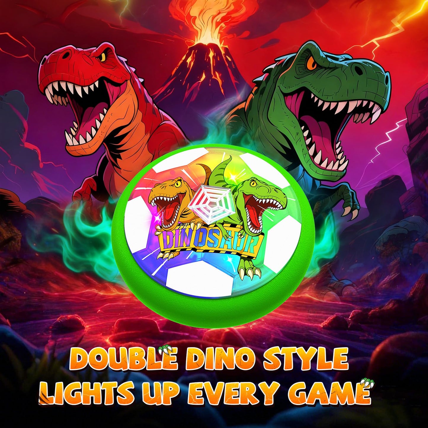 Dinosaur Toys for Boys Glowing Hover Soccer Ball,Light Up Hover Ball for 3 4 5 6 7 8 9 10 11 12 year old Boy,Indoor Outdoor Kids Toys,Air Floating Soccer Toy,Fun Christmas Birthday Gift for Boy 3–12