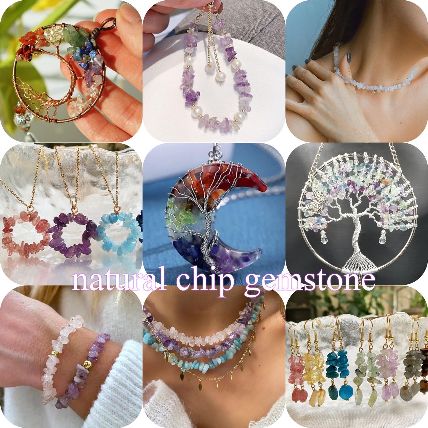 400pcs Natural Chip Stone Beads for Jewelry Making Purple Green Agate 5-8mm Irregular Gemstones Healing Crystal Loose Rocks Bead Hole Drilled for Bracelet Making DIY Art Crafts