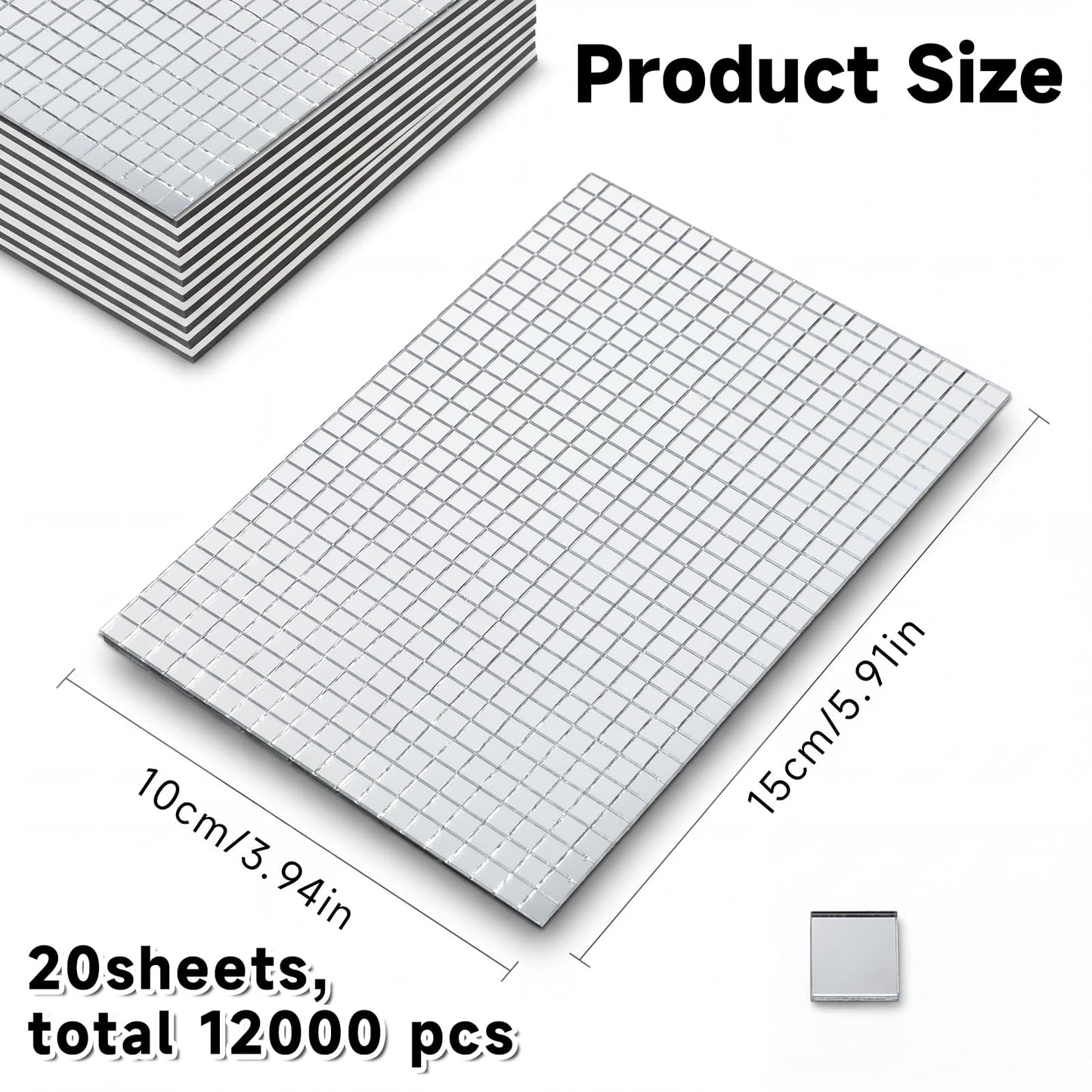 Yuanan 12000 PCS Disco Ball Mirror Tiles, 5×5 mm Self Adhesive Mirror Mosaic Tiles Bulk Glass Mosaic Stickers Extra Sticky for DIY Crafts, Flower Pots, Glassware, Cups, Party and Home