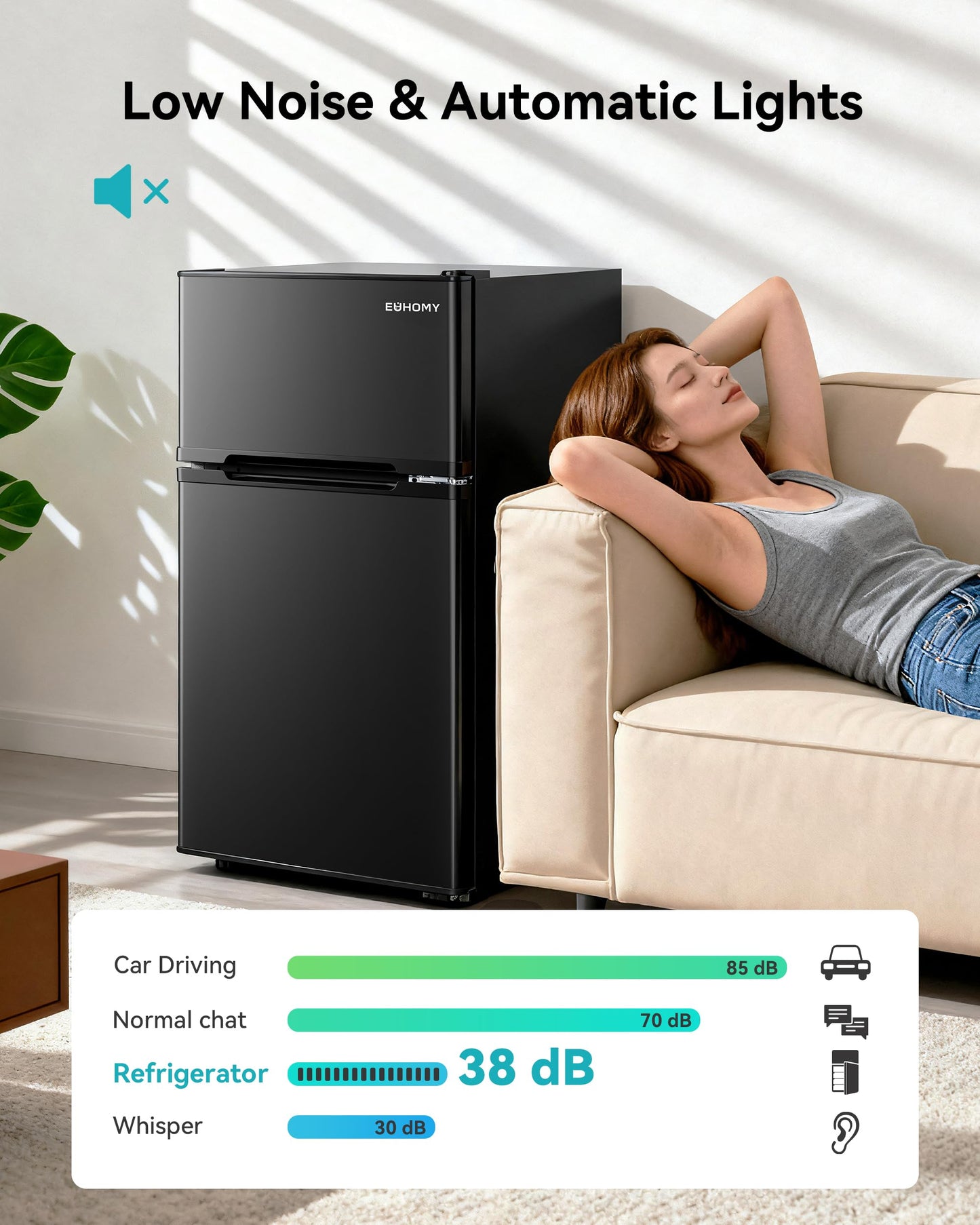 EUHOMY 3.2 Cu.Ft. Refrigerator with Freezer, 2 Door Fridge, Adjustable Thermostat，Large Capacity, Refrigerator for Kitchen/Dorm/Office/Apartment - Food Storage or Cooling drinks, Black