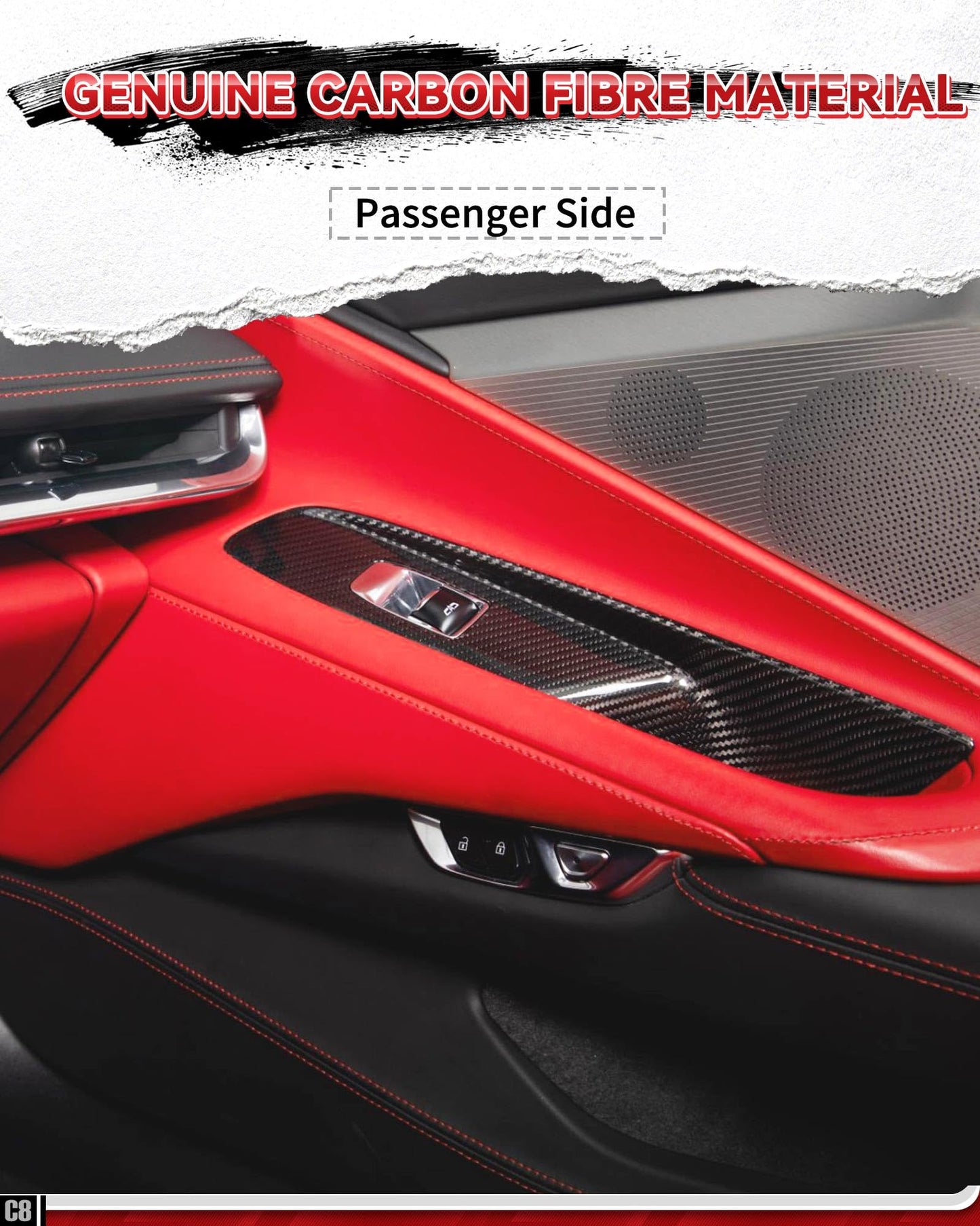 Etesan Carbon Fiber Window Lift Switch Panel Cover Trim fit for Corvette C8 Convertible 2020-2025 Interior Window Button Frame 2PCS Black