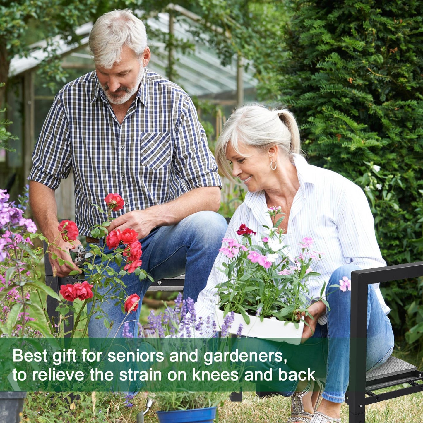 JAOTREL Garden Kneeler and Seat, Foldable Garden Stool 400lbs Heavy Duty Garden Tools Protects Knees and Back, Women and Men Seniors Gardener,Large 19.7"x10"x18.5"