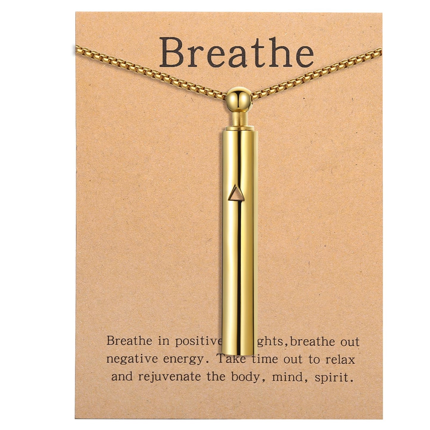 Anxiety Breathe Easy Necklace Mindfulness Breathing Necklace Breathlace Stainless Steel Pendant for Natural Calm & Stress Relief (Gold T)