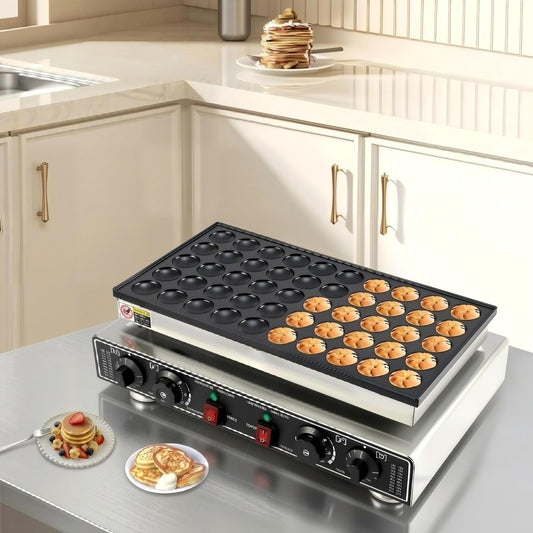 Mini Dutch Pancake Maker 50 Pcs, 1800W Commercial Pancake Machine Stainless Steel Poffertjes Grill Nonstick for Restaurant & Home Use