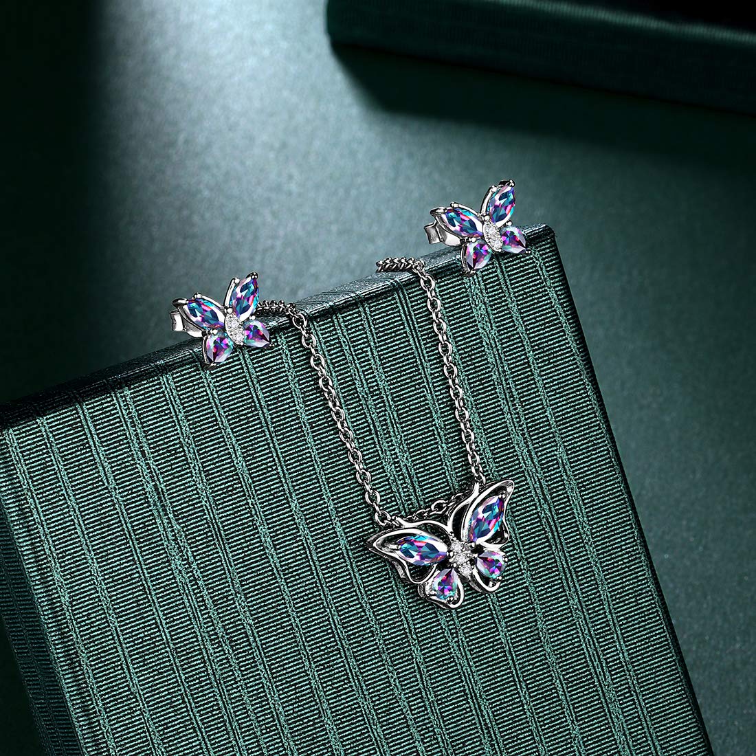 Hipunk Butterfly Mystic-Rainbow-Topaz Jewelry Sets Birthstone Women 925 Sterling Silver Fire-Topaz Birth Stone Animal Butterflies Jewelry Sets/Earring Set Crystal Birthday Jewelry SS0001C