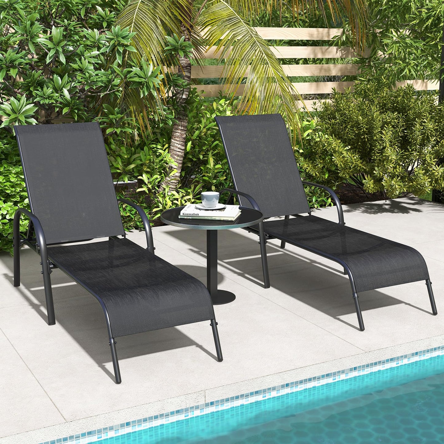 Giantex Patio Lounge Chair, Outdoor Chaise Lounge with 5 Adjustable Backrest, Sturdy Steel Frame, Sunbathing Recliner, Beach Chair, Tanning Chair for Outside, Yard, Balcony, Pool Chairs, Black