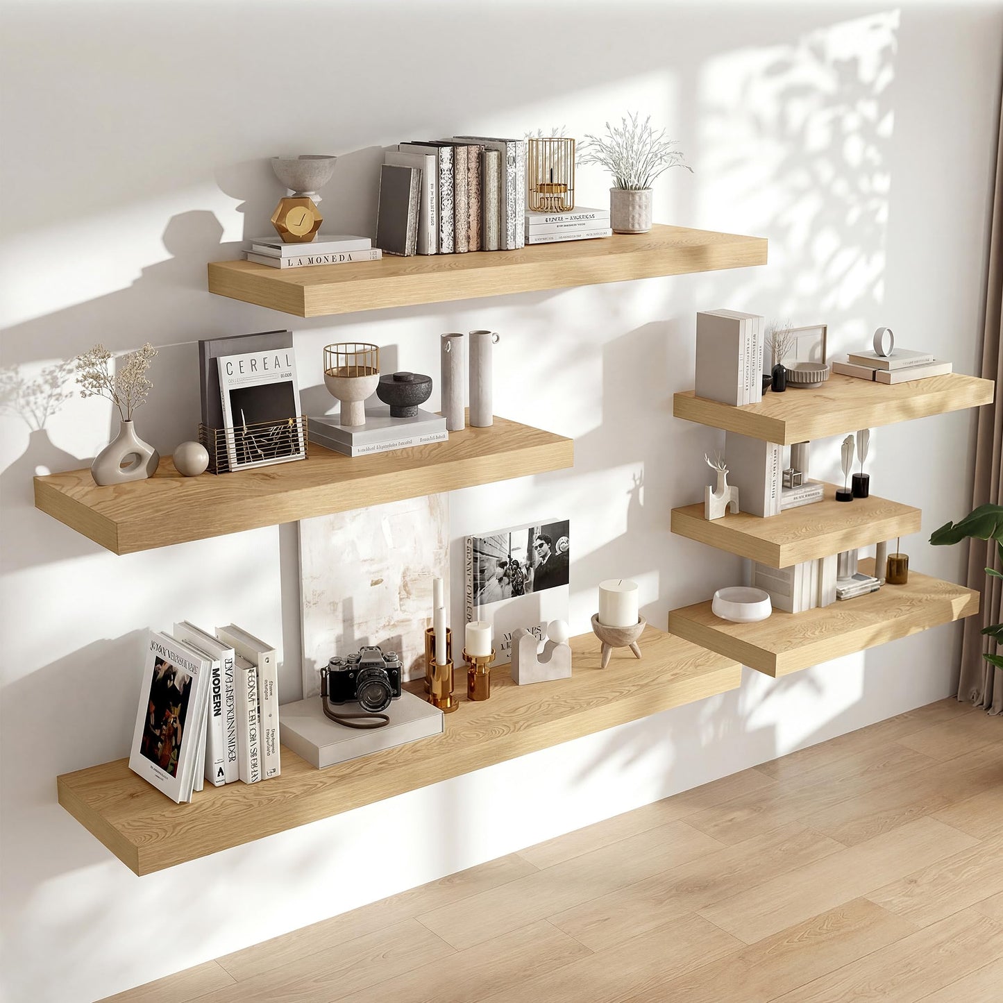 Heimlove 24 x 12 Inch Deep Floating Shelves Wall Mounted with Invisible Brackets,Storage Hanging Shelf for Wall Decor in Bathroom, Bedroom, Toilet, Kitchen, Living Room, Office Set of 1 (Oak)