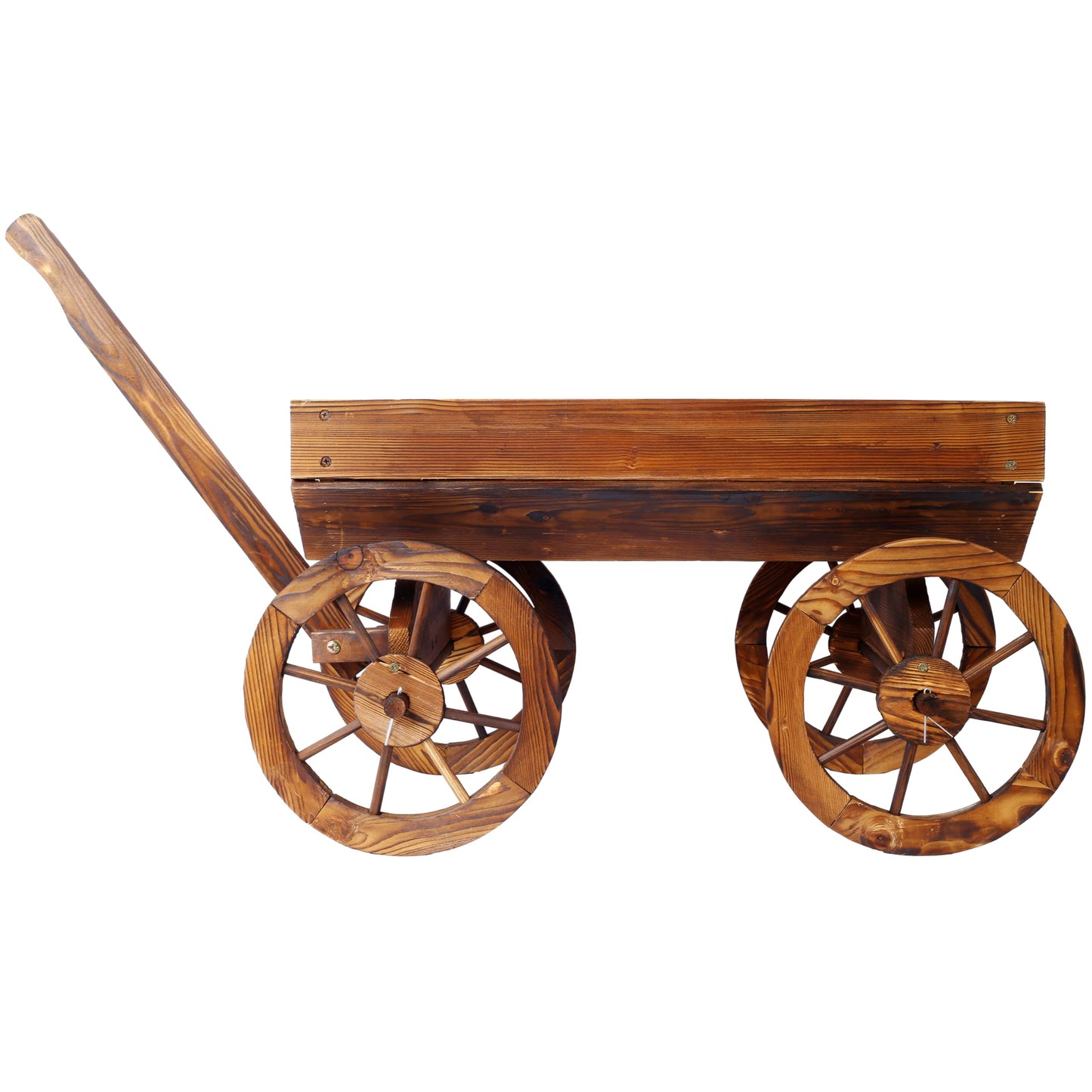 LifeSky Wooden Garden Cart Planter Wagon: Rustic Solid Wood Construction with Four Wheels & Handle - Farmhouse Style Outdoor Decor for Patio Garden Design & Plant Display