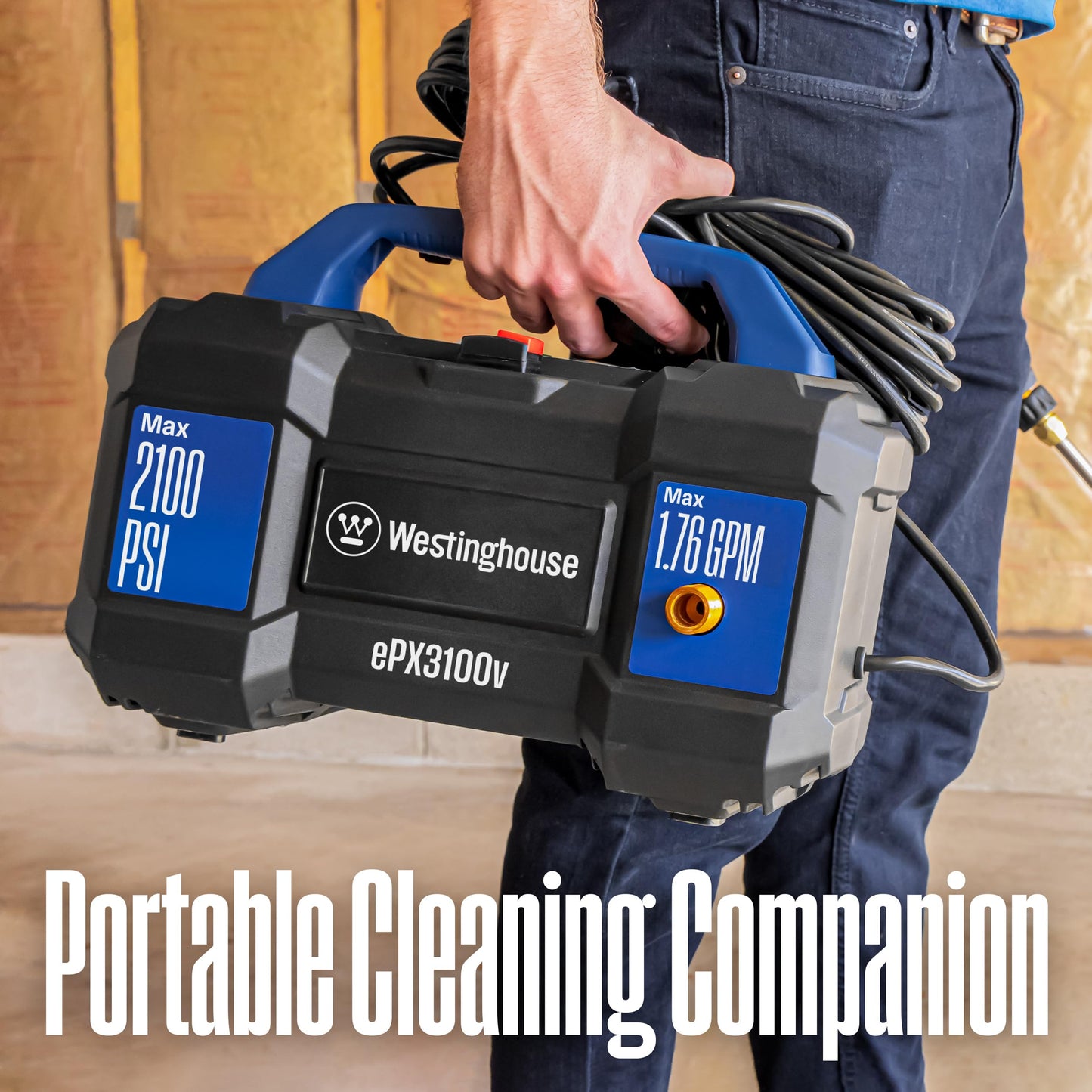 Westinghouse ePX3100v Electric Pressure Washer, 2100 Max PSI 1.76 Max GPM, Built-in Carry Handle, Detachable Foam Cannon, Pro-Style Steel Wand, 3-Nozzle Set, for Cars/Fences/Driveways/Home/Patios