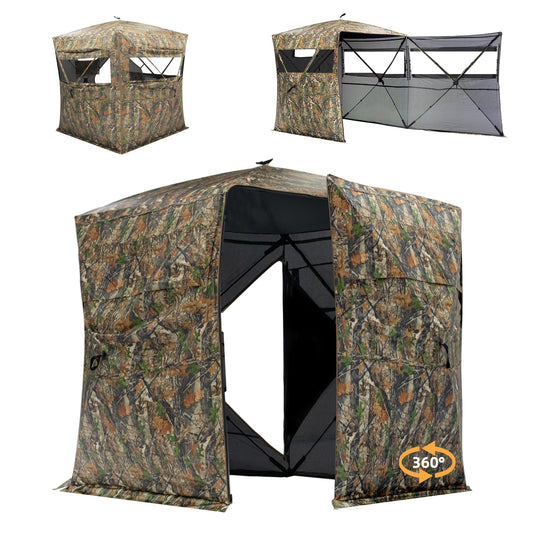JOMAILIEEL 360 Degree See Through Ground Blinds for Deer and Turkey, Pop Up Deer Blind with Double Doors, Portable Carry Bag and Quiet- Fast Setup (3-4 Person)