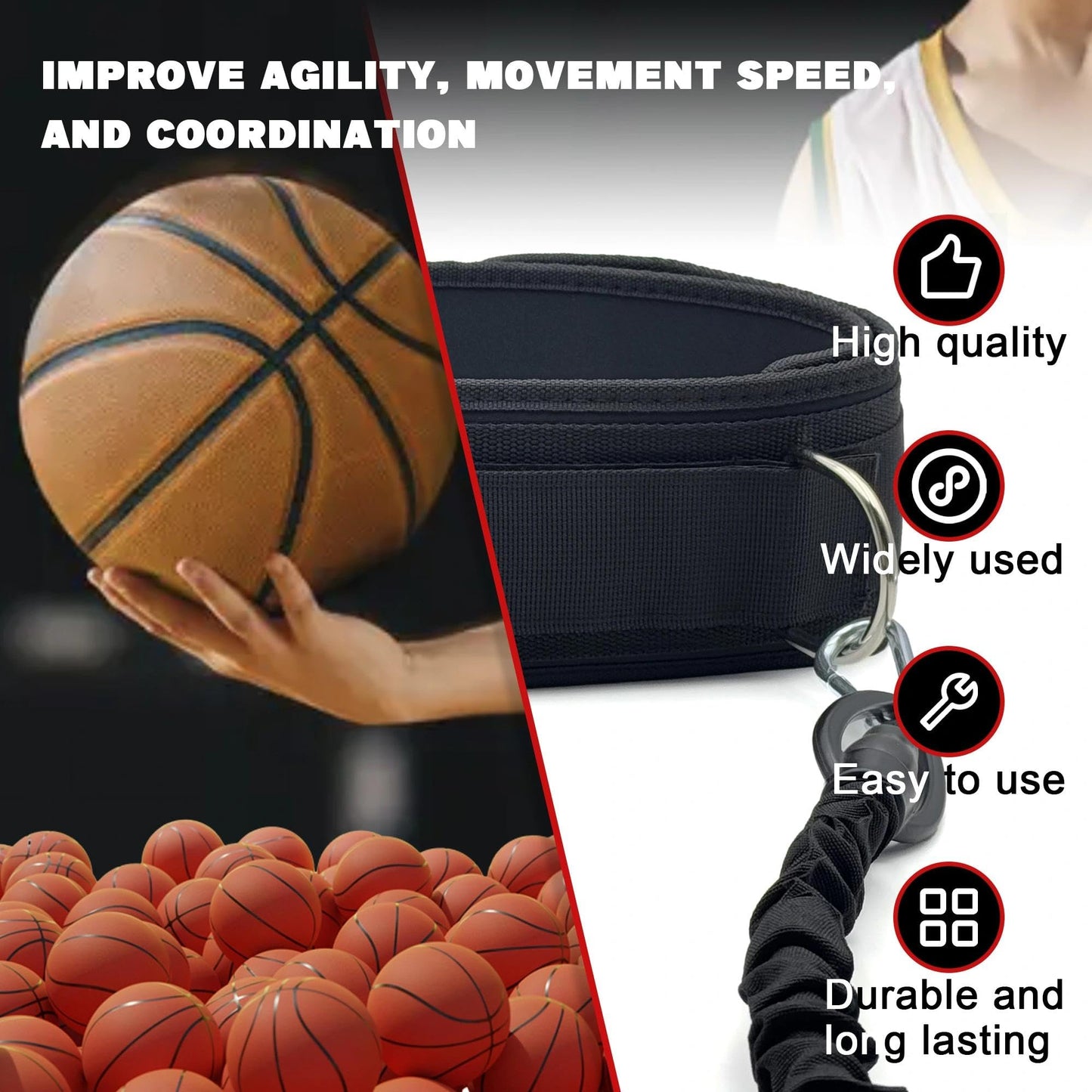 OKQX 5-Pack Zone Defense Resistance Band Kit, Basketball & Volleyball Agility Training Belt Kit – Resistance Band Speed & Coordination Trainer with Adjustable Waist Strap, Black
